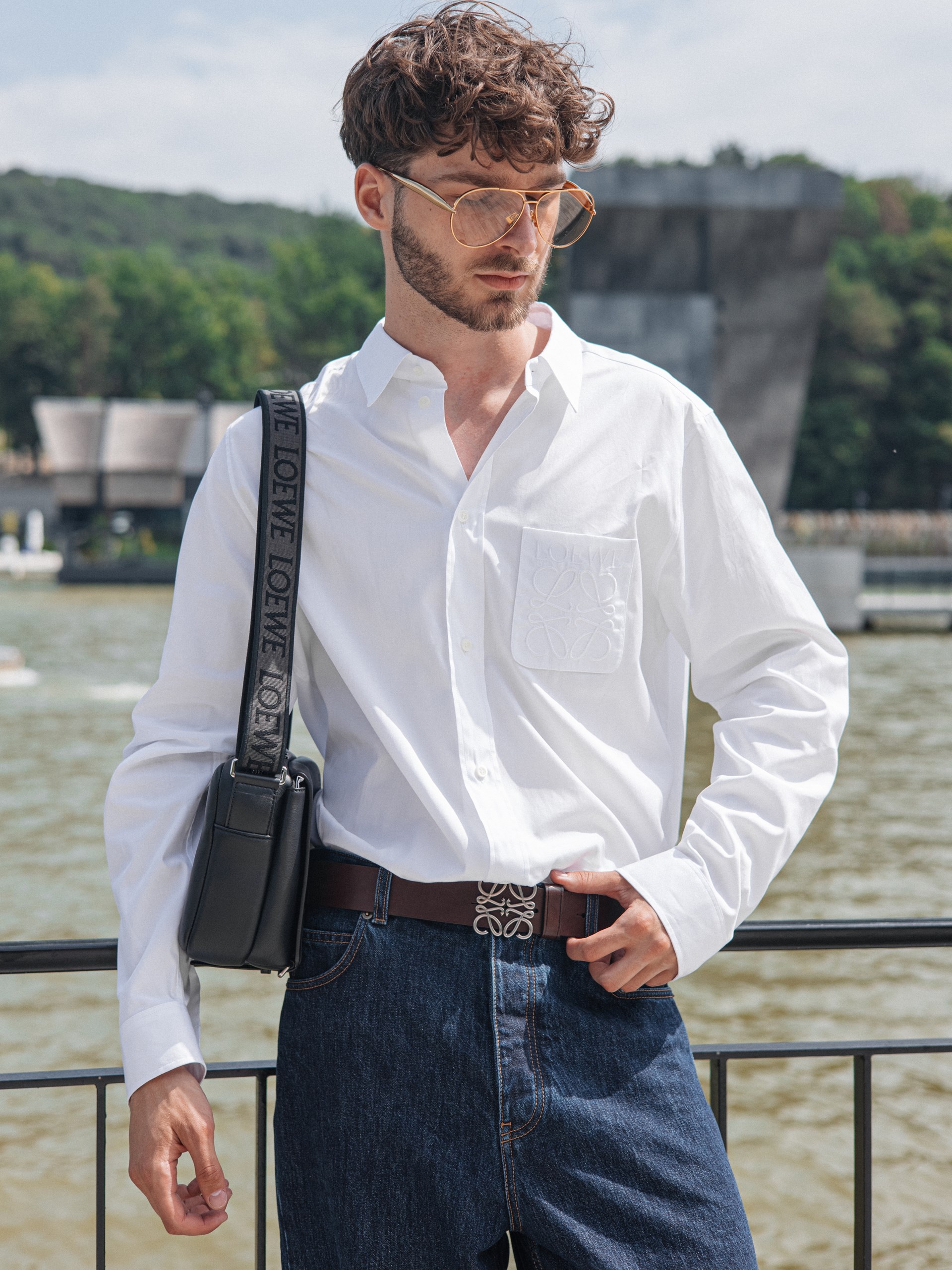 Loewe men's white cotton shirt