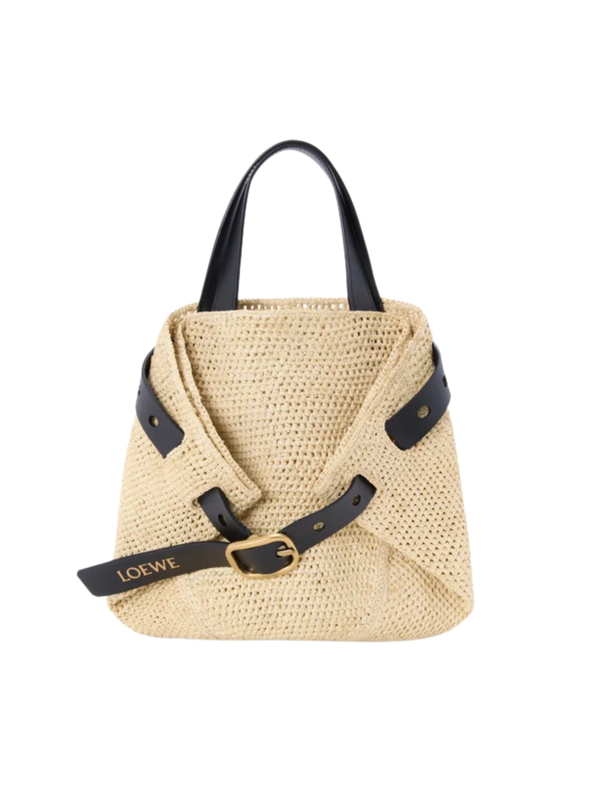 Бежева плетена сумка-шопер Loewe Punch Hole Mini з рафії