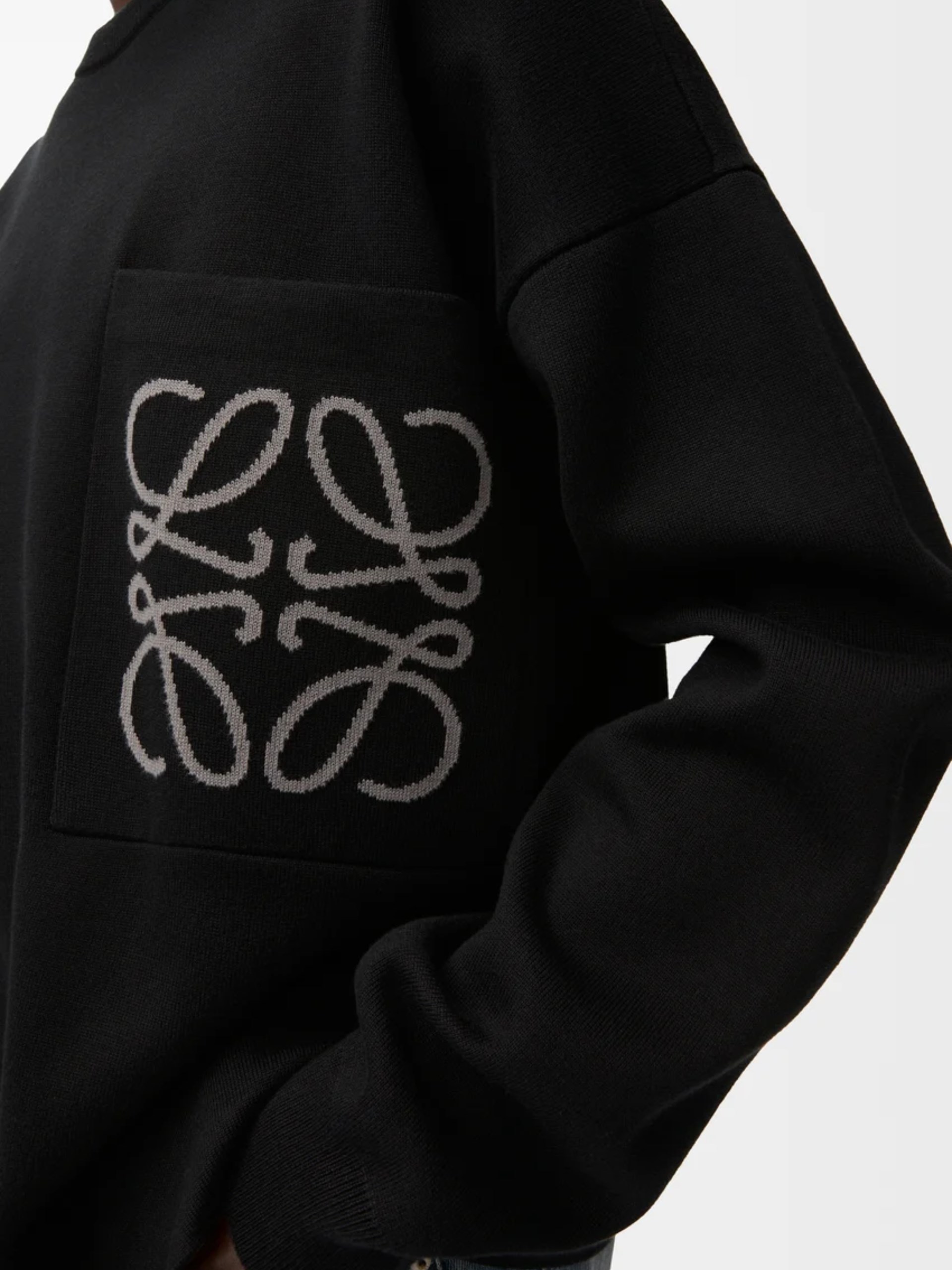 Loewe Anagram black unisex sweater with chest pocket