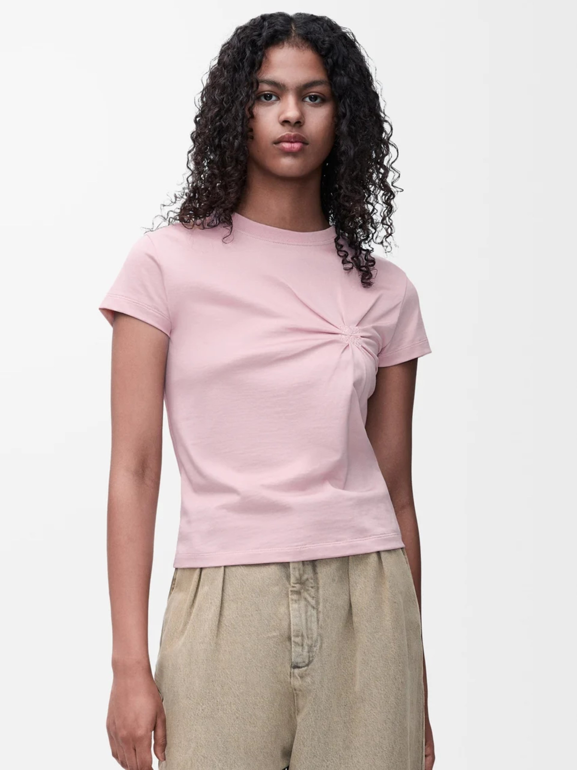 Loewe pink T-shirt with matching Anagram logo embroidery