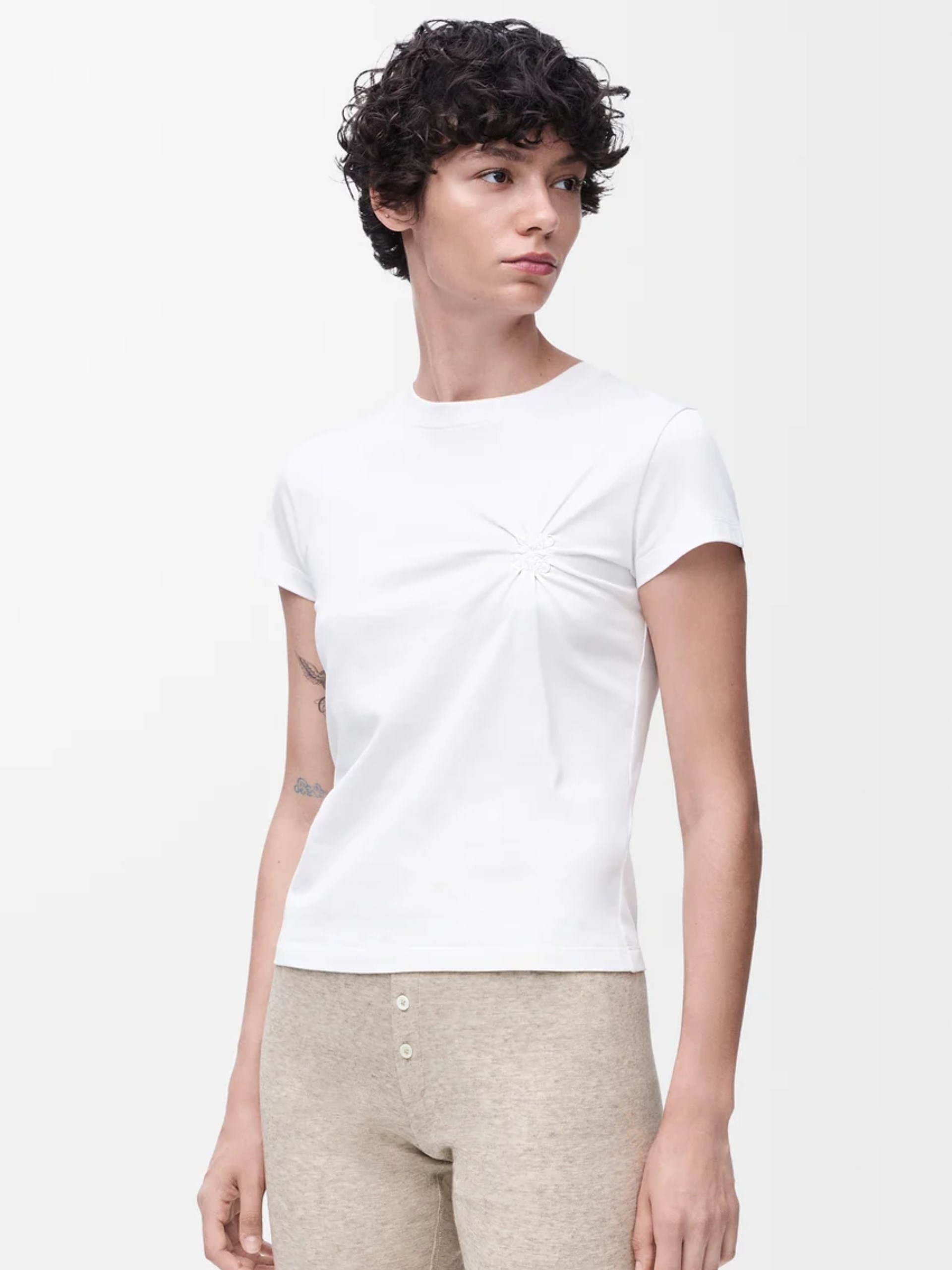 Loewe white T-shirt with tonal Anagram embroidered logo
