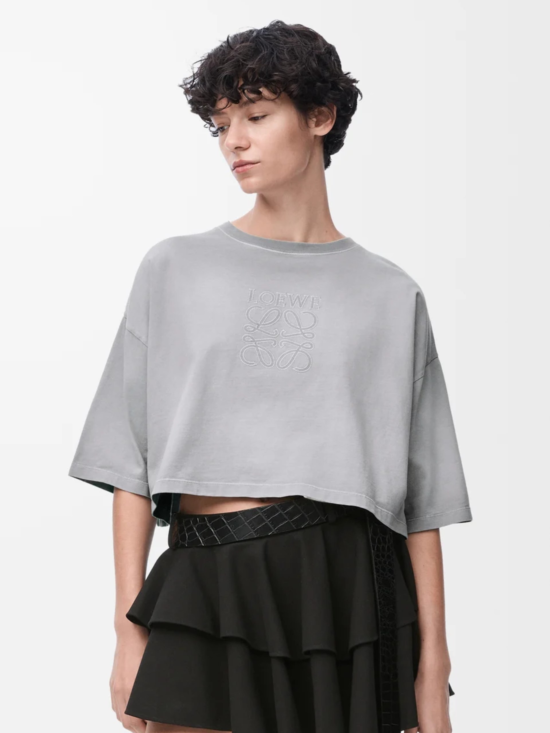 Loewe grey cropped T-shirt with tonal Anagram logo
