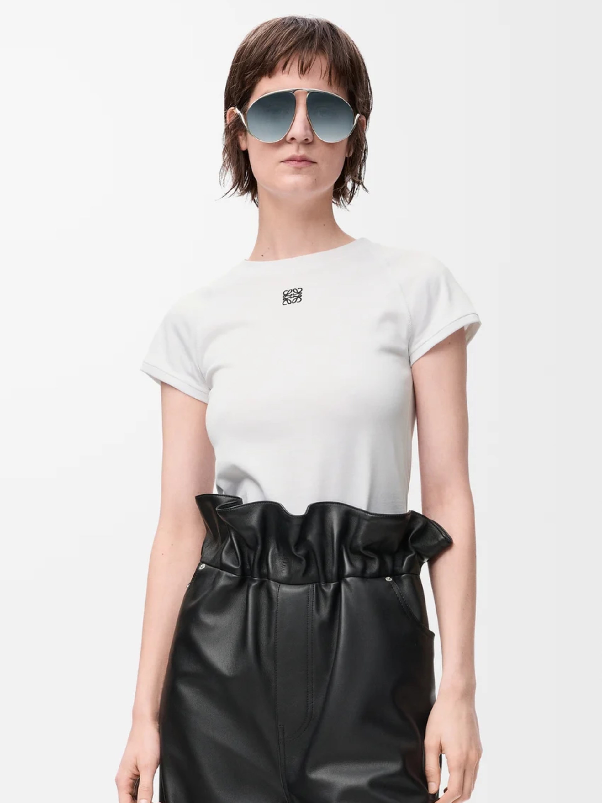 Loewe white ribbed T-shirt with contrast Anagram logo