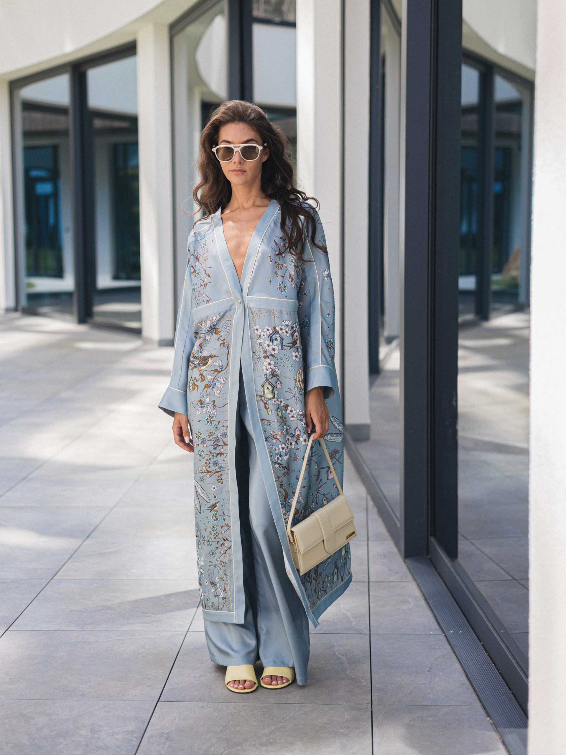 Park Avenue Atelier blue silk long shirt with designer pattern