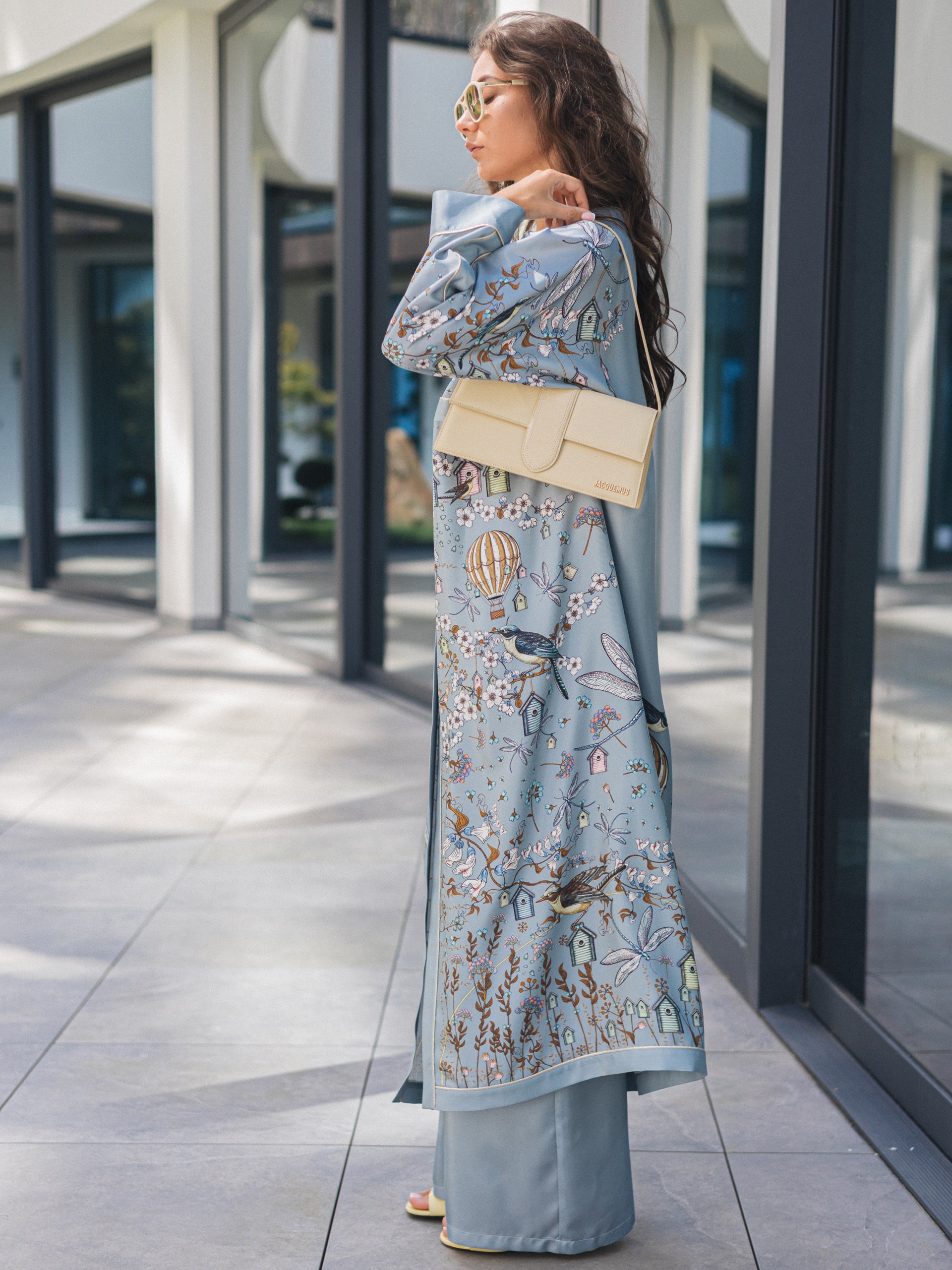 Park Avenue Atelier blue silk long shirt with designer pattern
