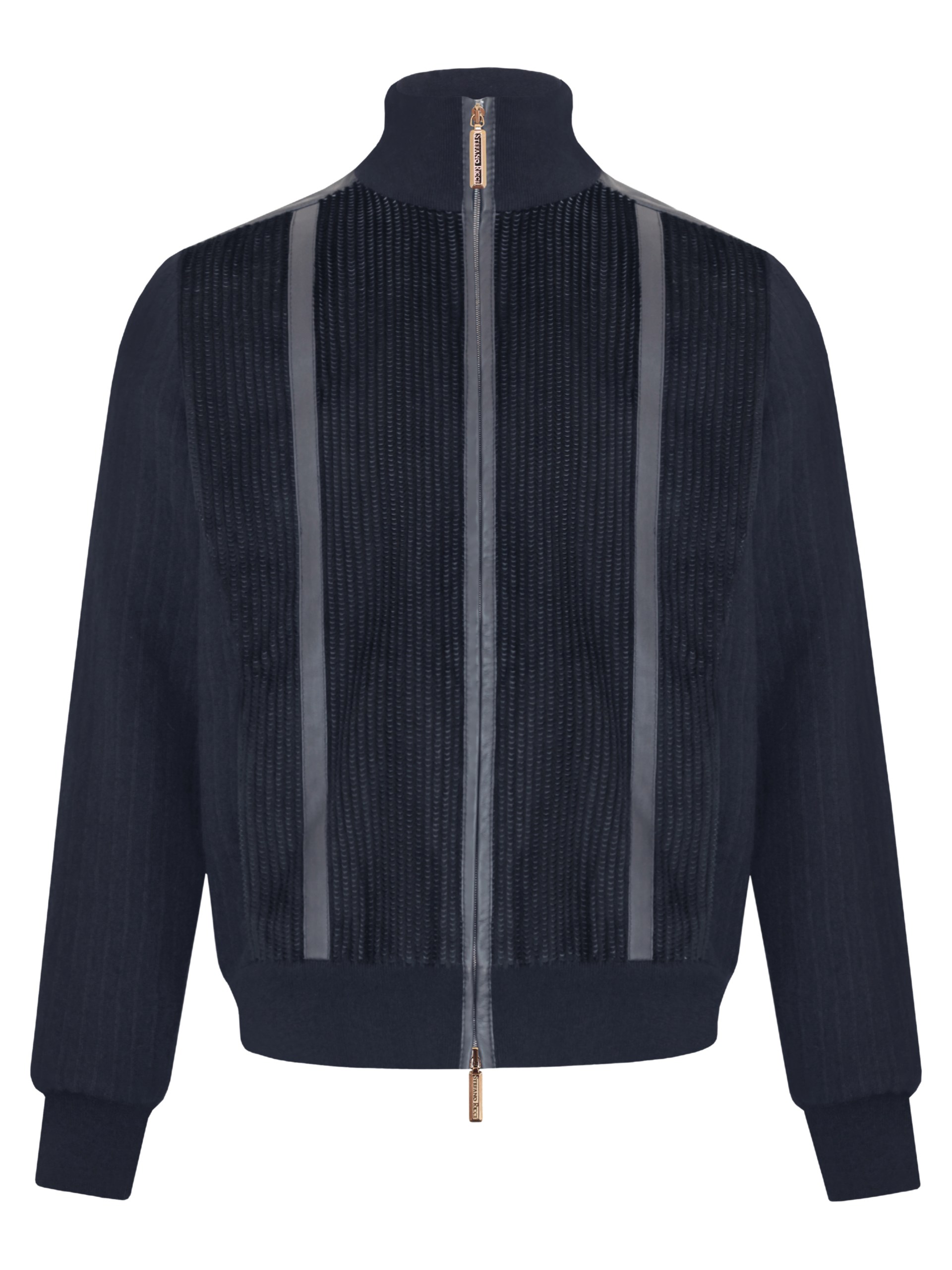 Stefano Ricci men's navy blue bomber jacket made of combined fabrics