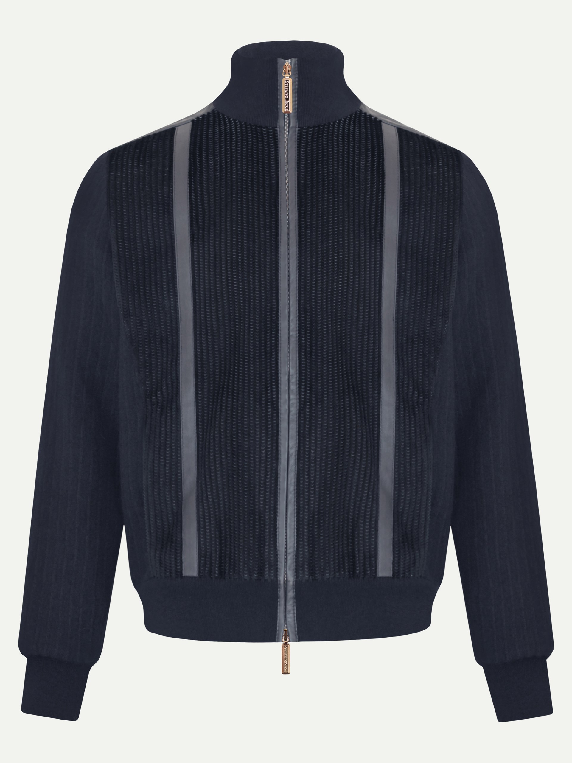 Stefano Ricci men's navy blue bomber jacket made of combined fabrics
