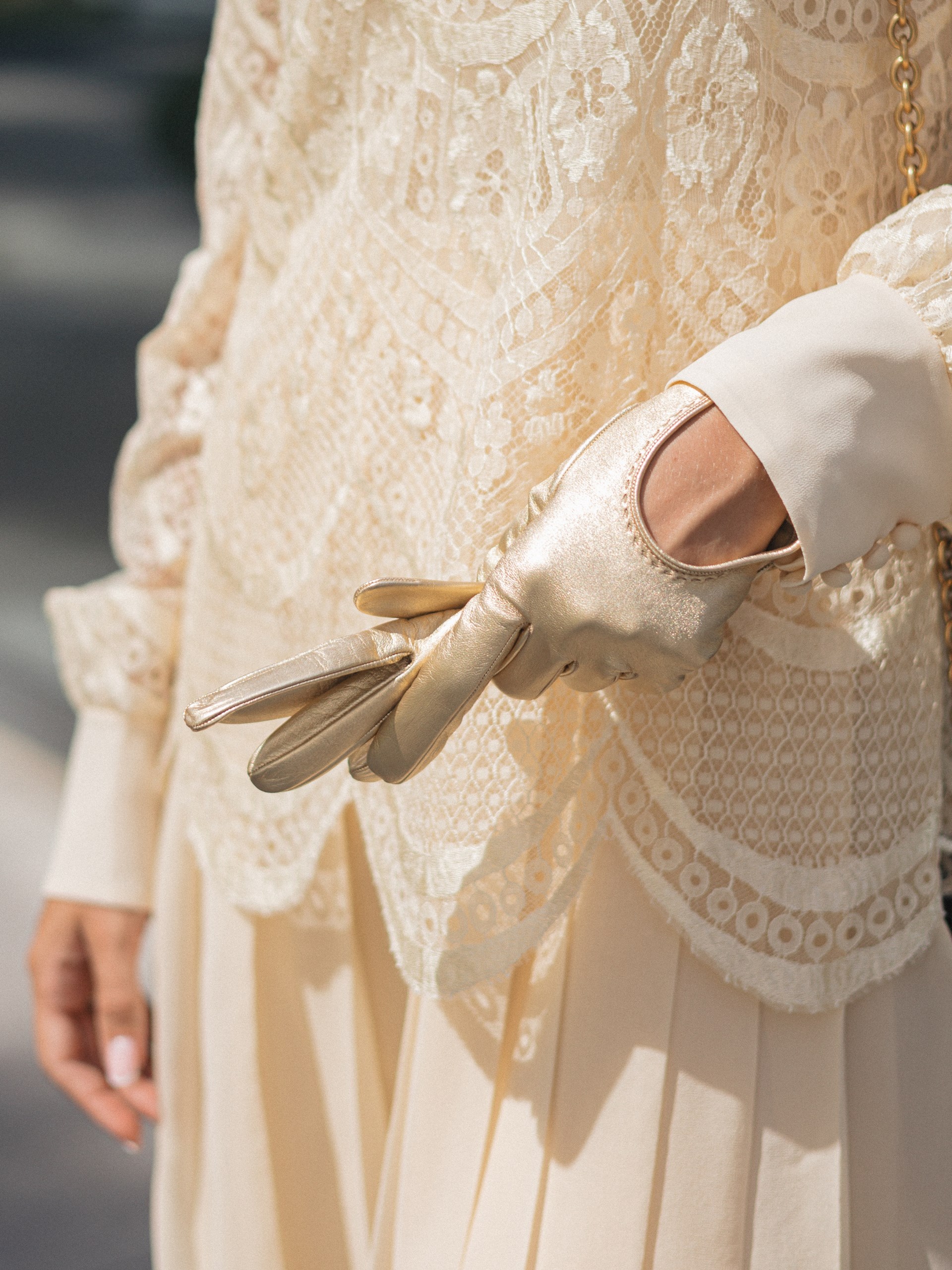 Valentino gold leather gloves