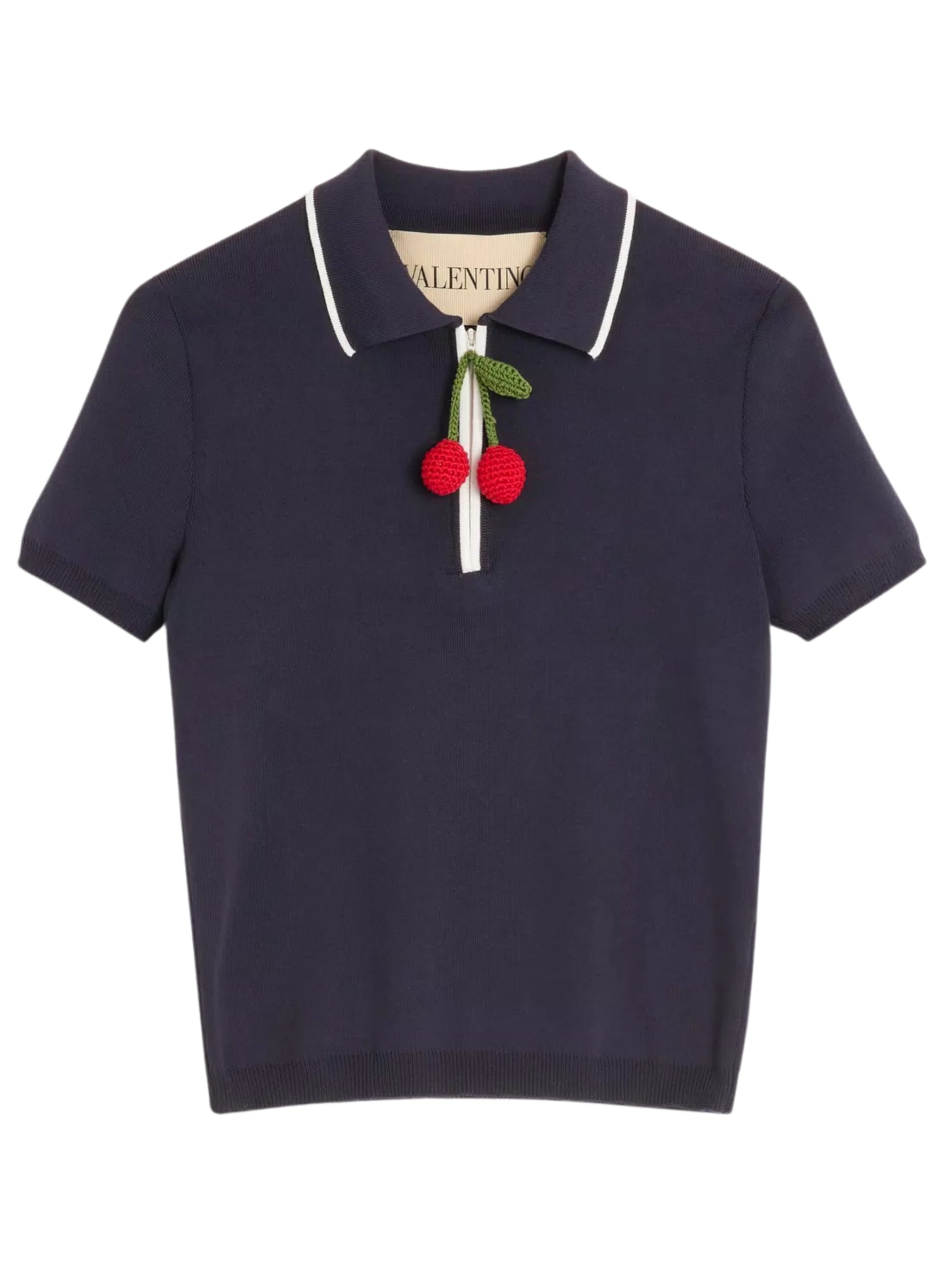 Valentino navy polo with cherry knit detail