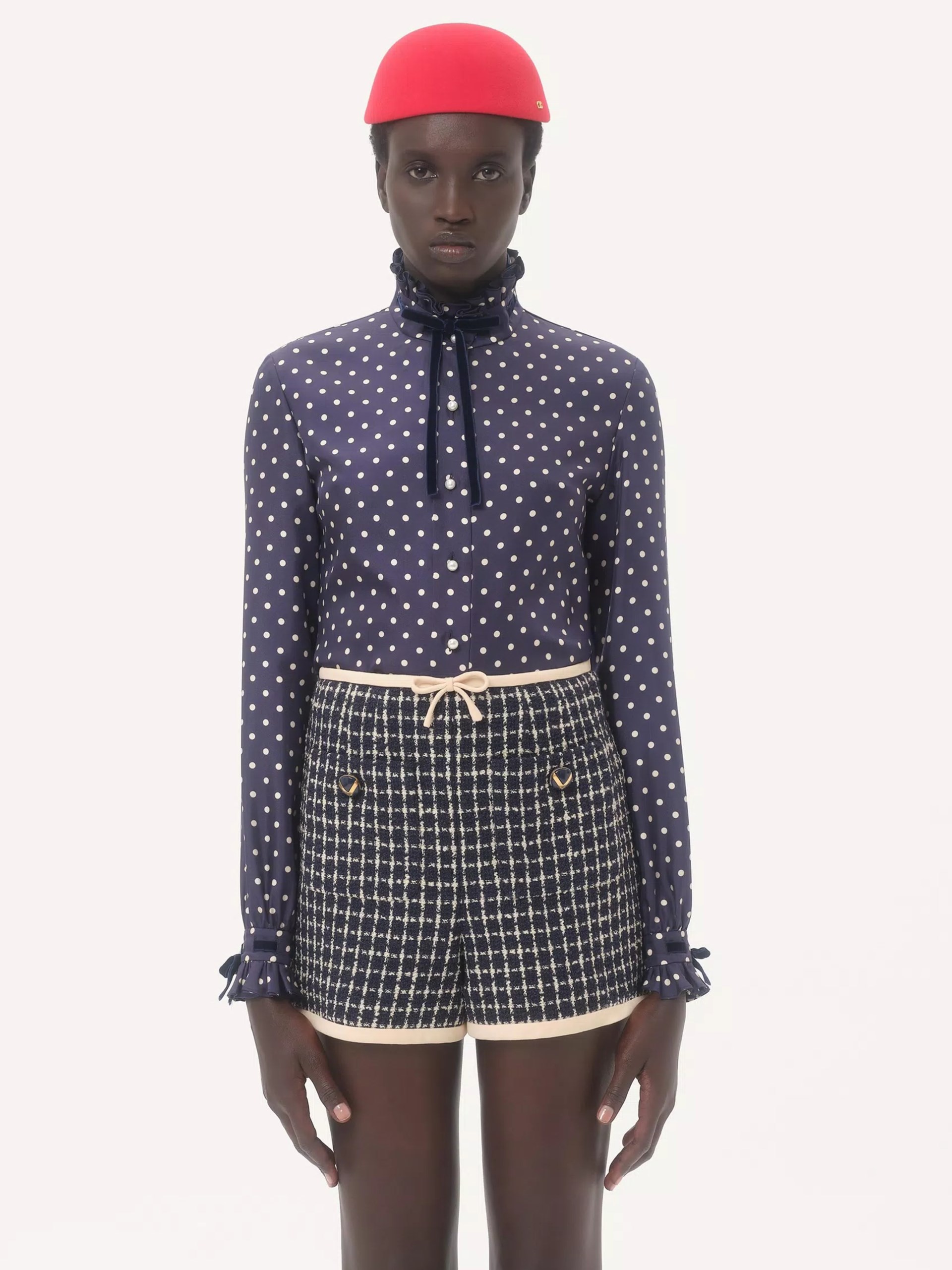 Valentino navy silk polka dot shirt