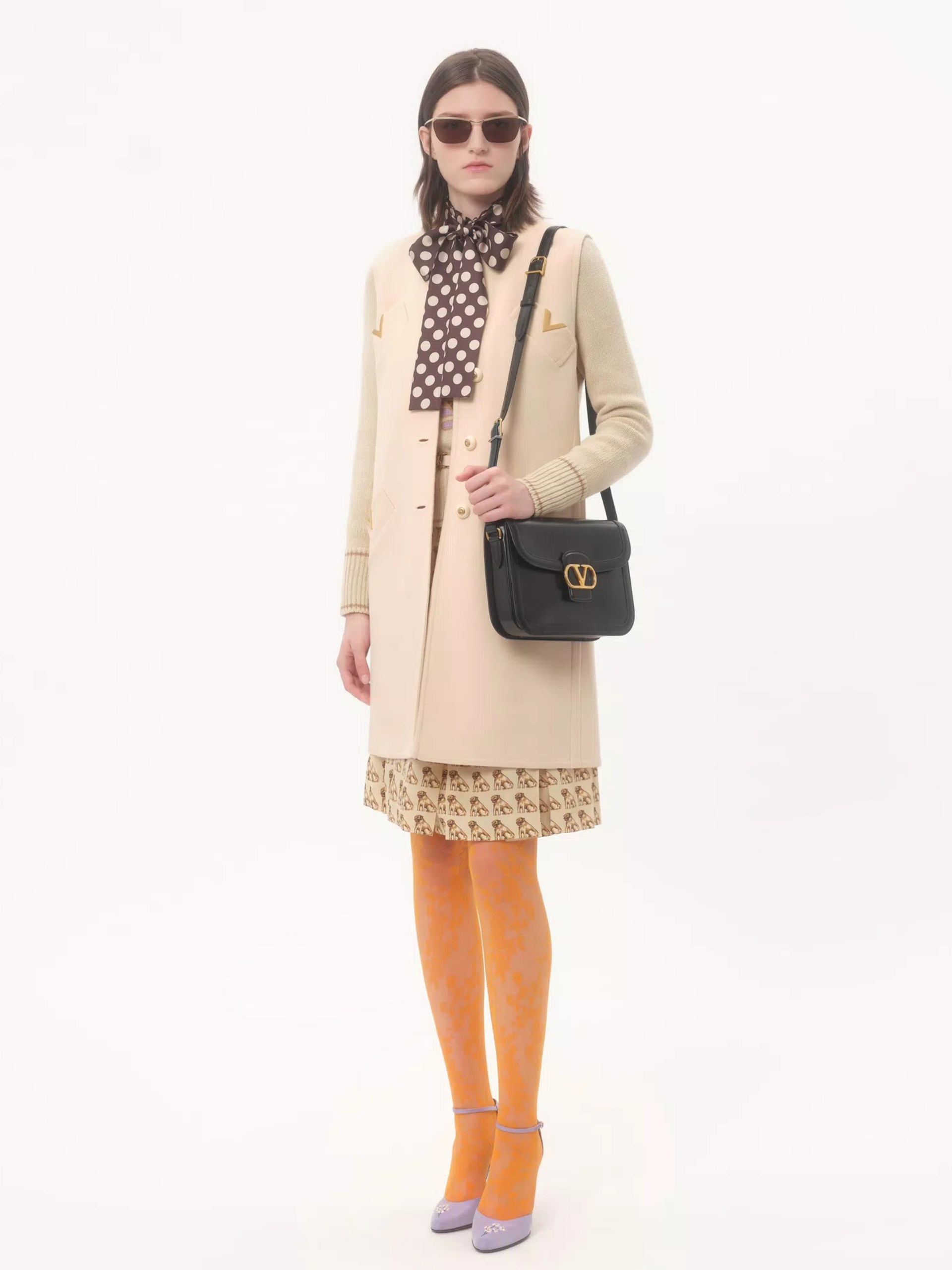 Valentino Drap beige long vest with gold hardware