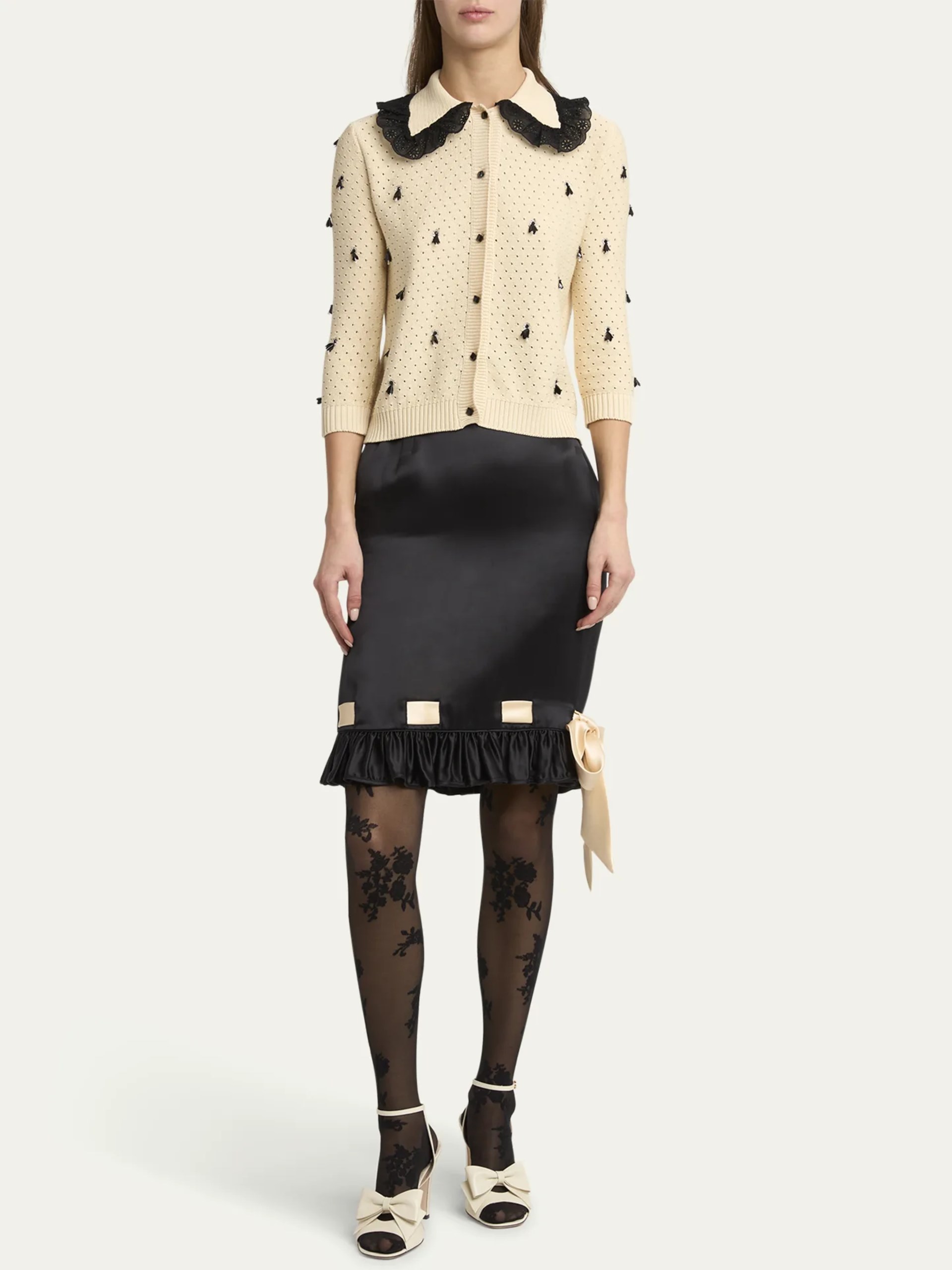 Valentino beige cardigan with contrasting ruffle collar