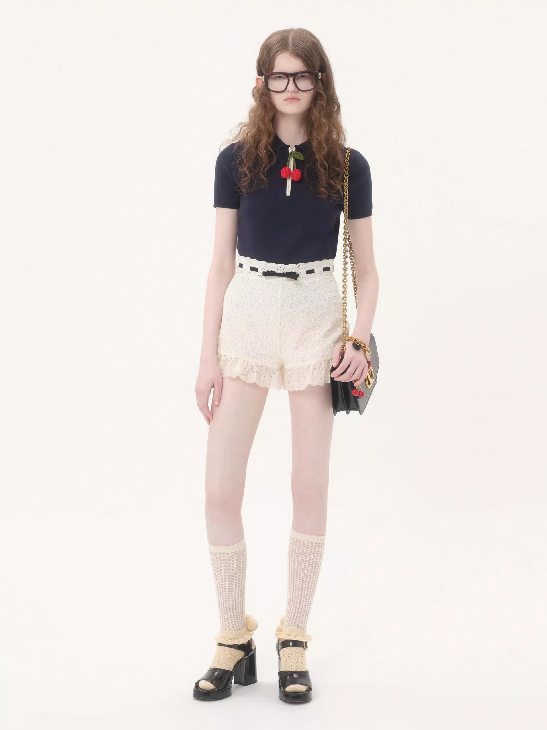 Valentino navy polo with cherry knit detail