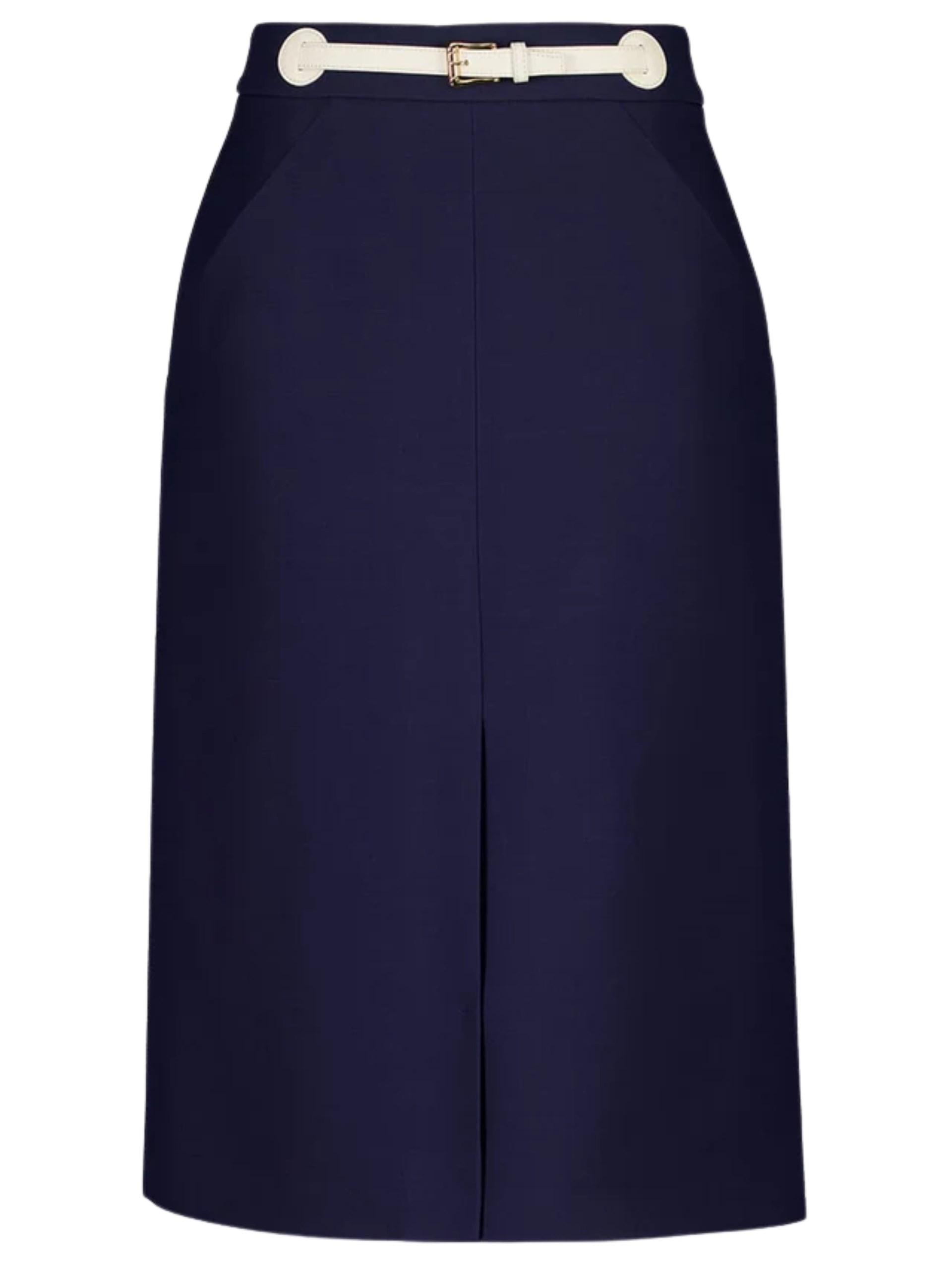 Valentino navy skirt with contrasting leather belt