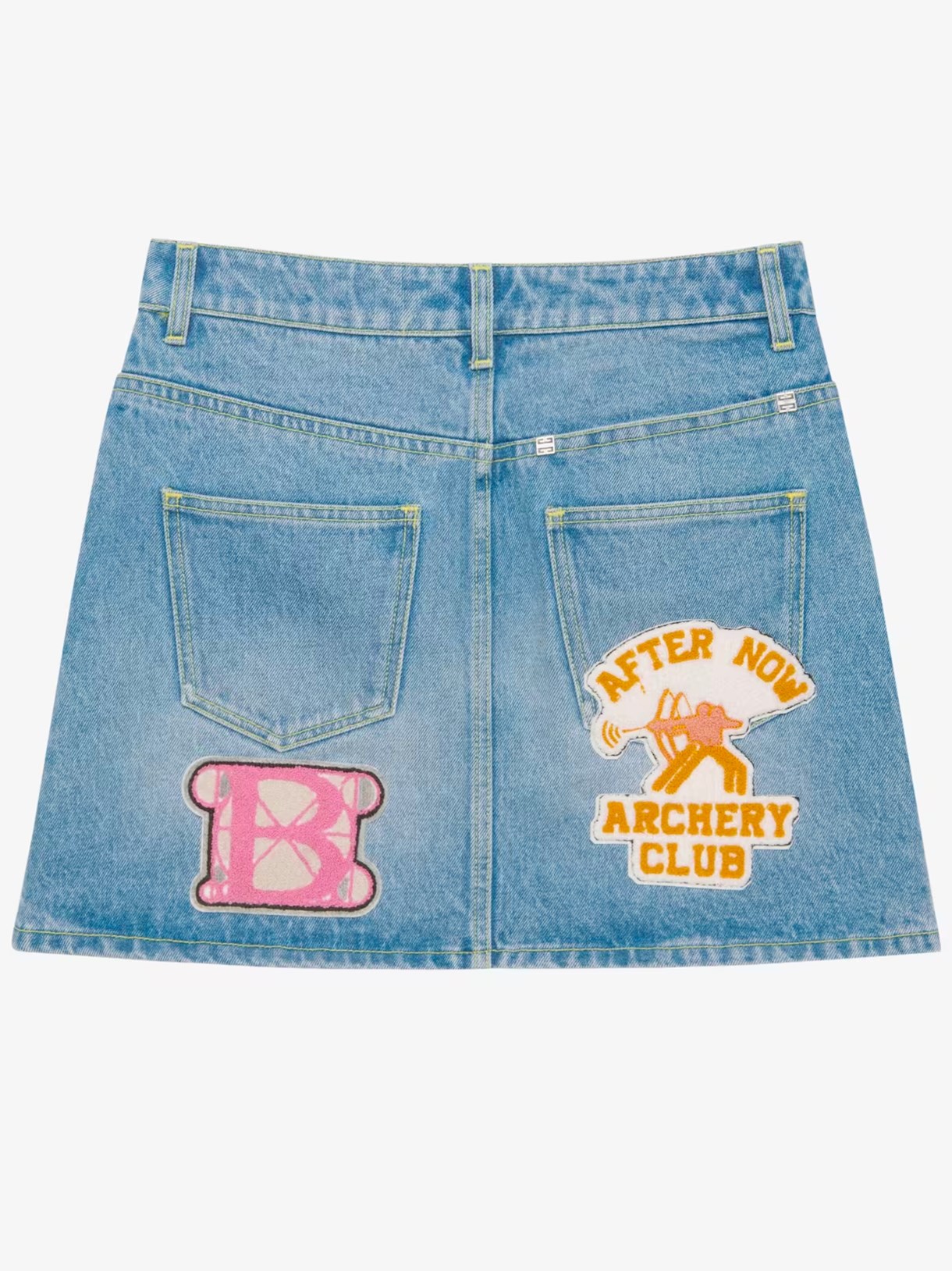 Givenchy light blue denim mini skirt with embroidered designs