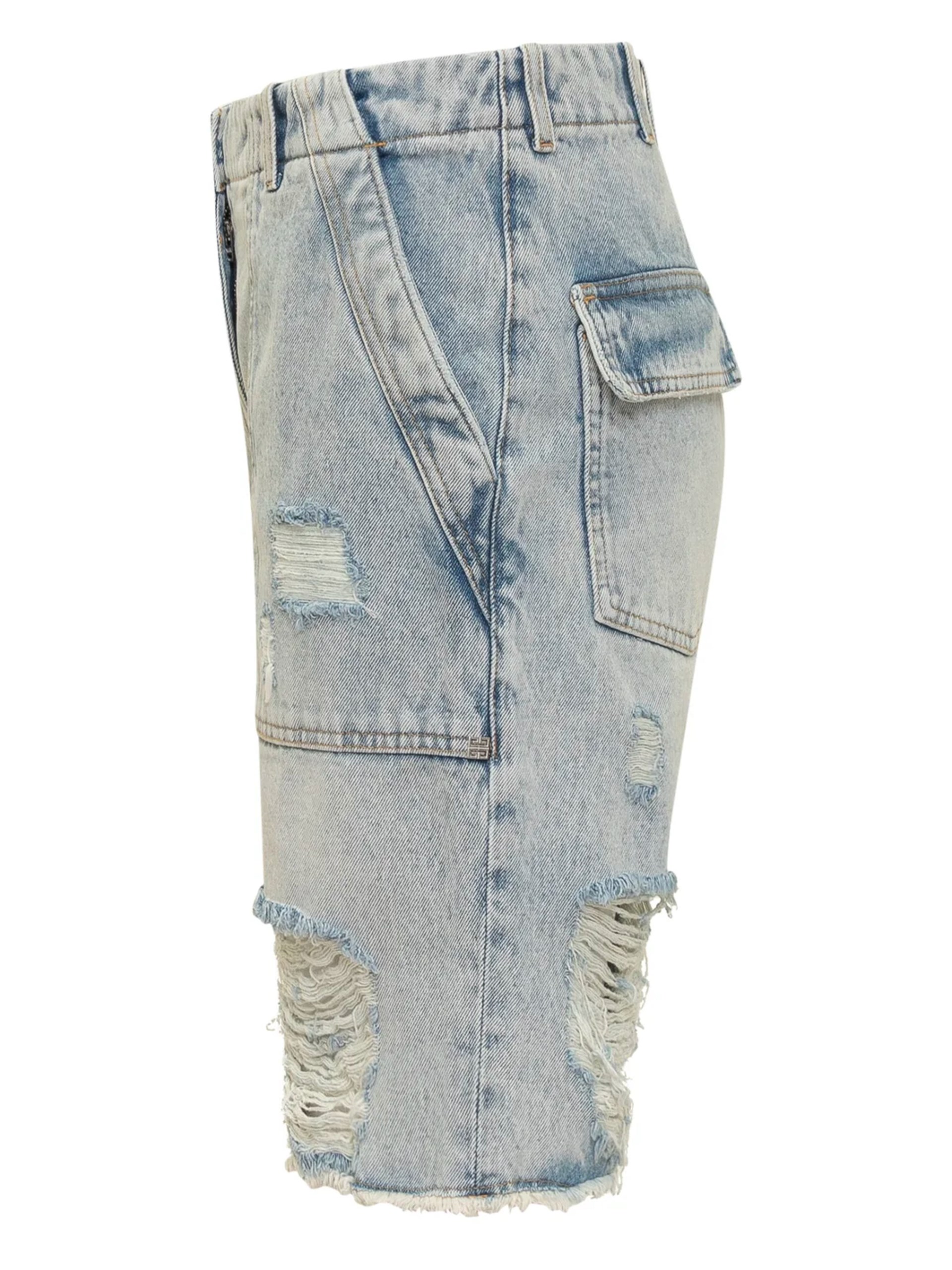Givenchy Bermuda shorts in light blue color with torn edges