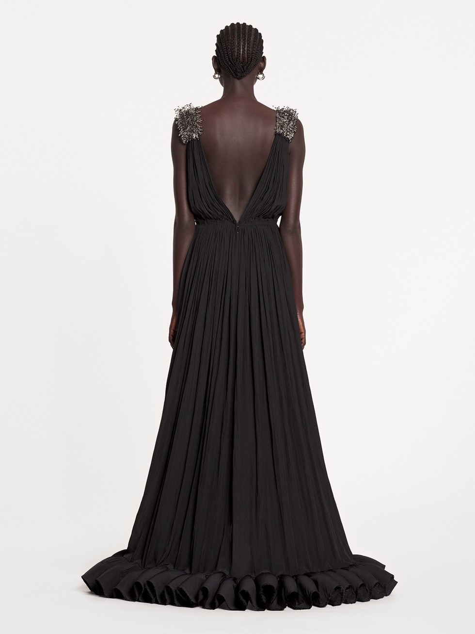 Чорна максісукня Lanvin Charmeuse з рюшами