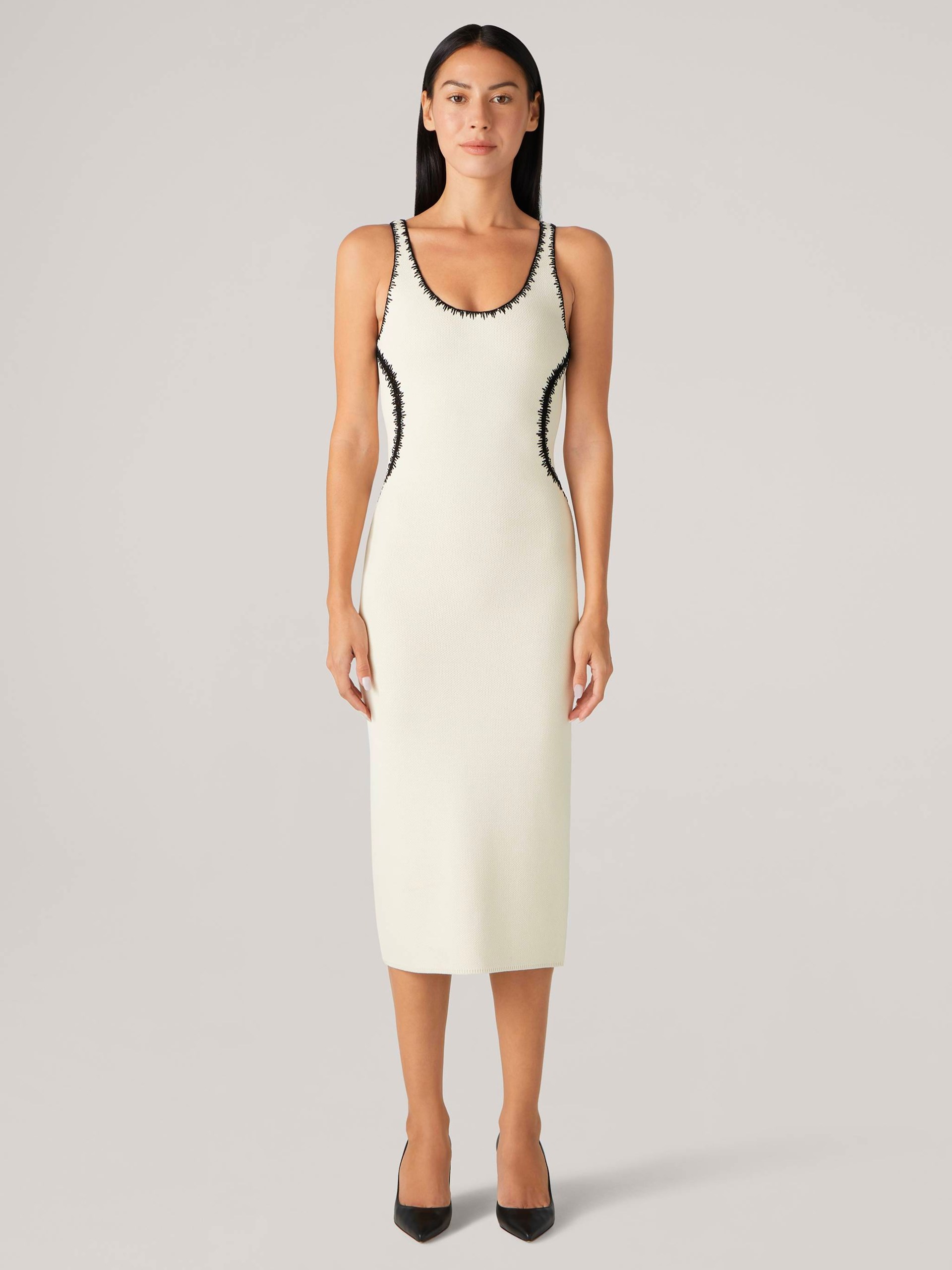 St. John ecru dress with contrasting knitted details