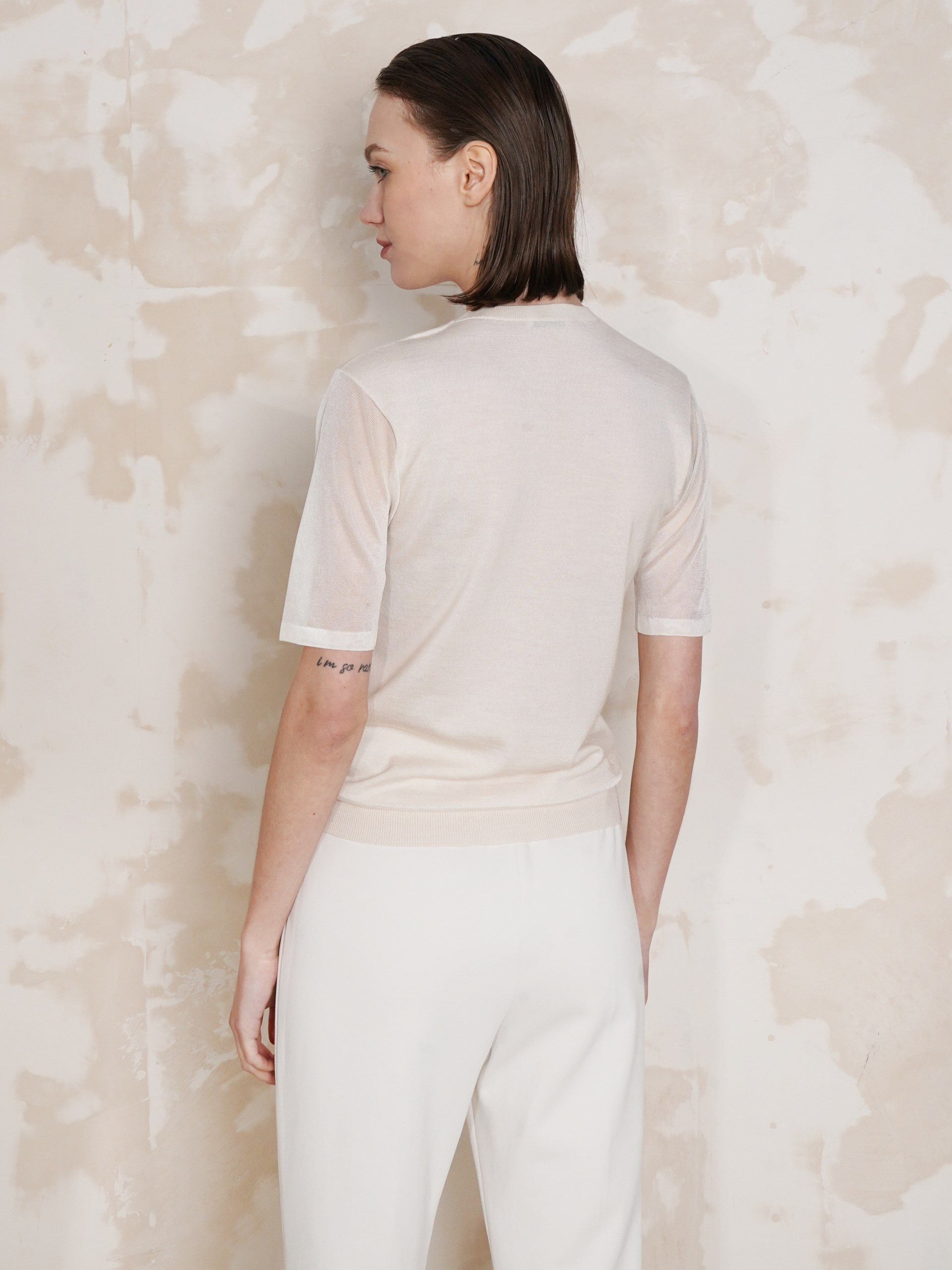 Agnona milk cashmere t-shirt with transparent sleeves