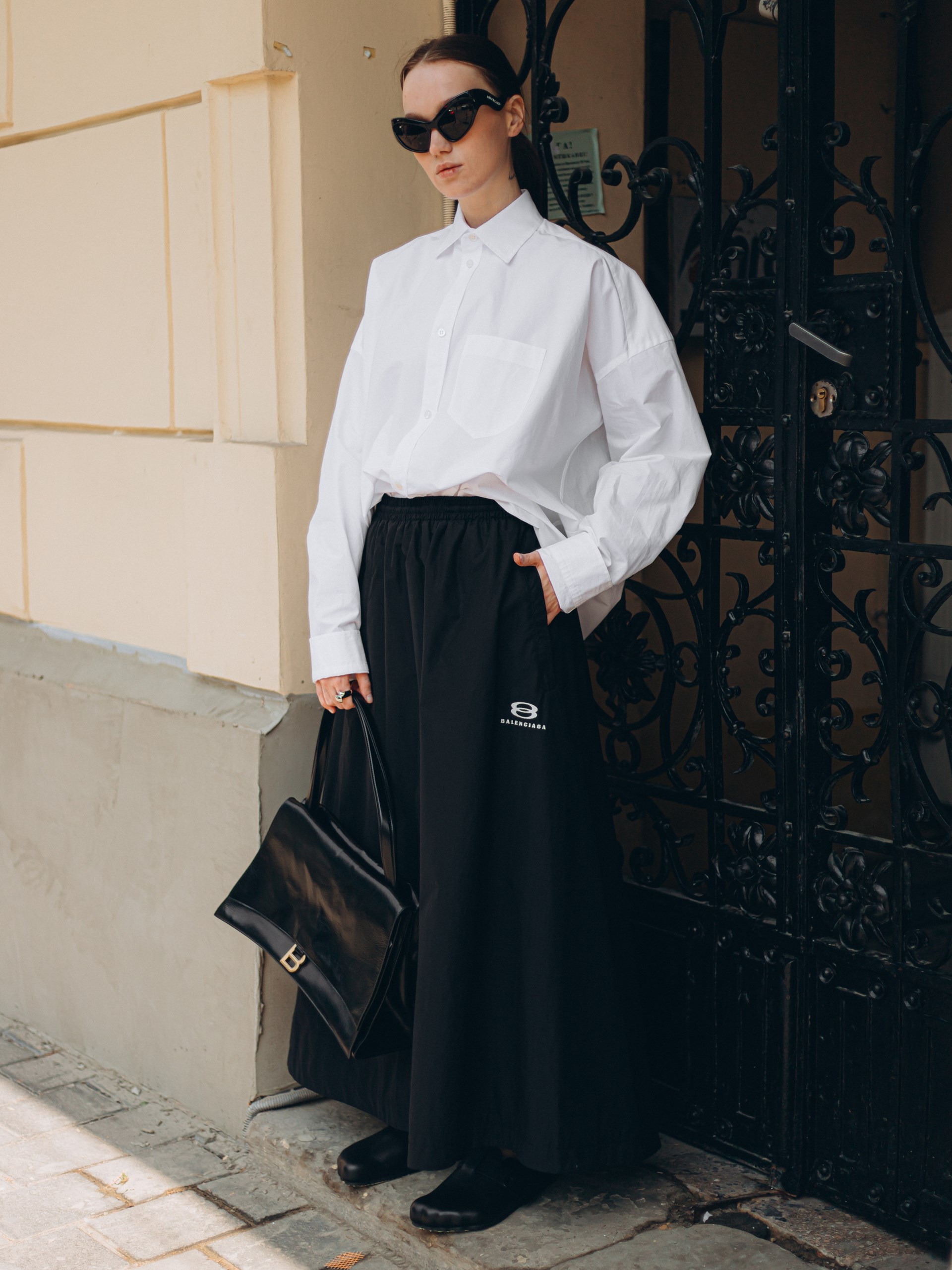 Balenciaga logo front maxi skirt in black