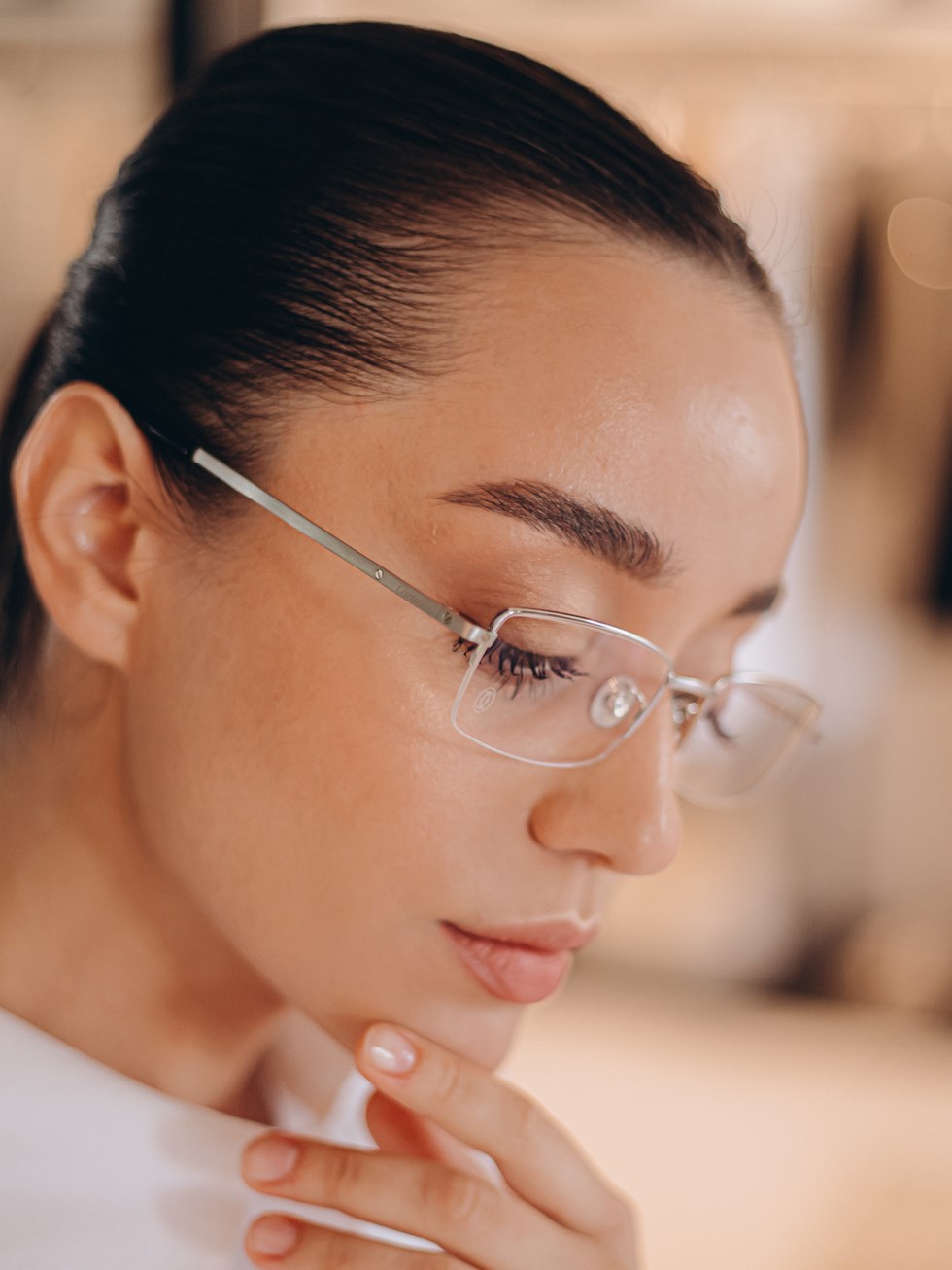 Cartier silver rectangular glasses with clear lenses