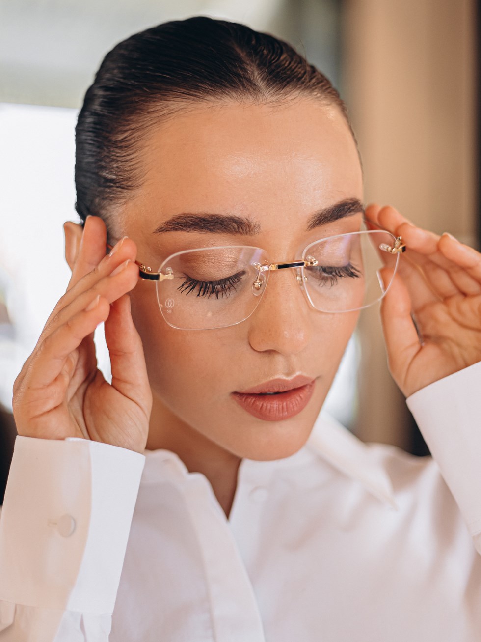 Cartier C Décor rectangular gold rimless glasses