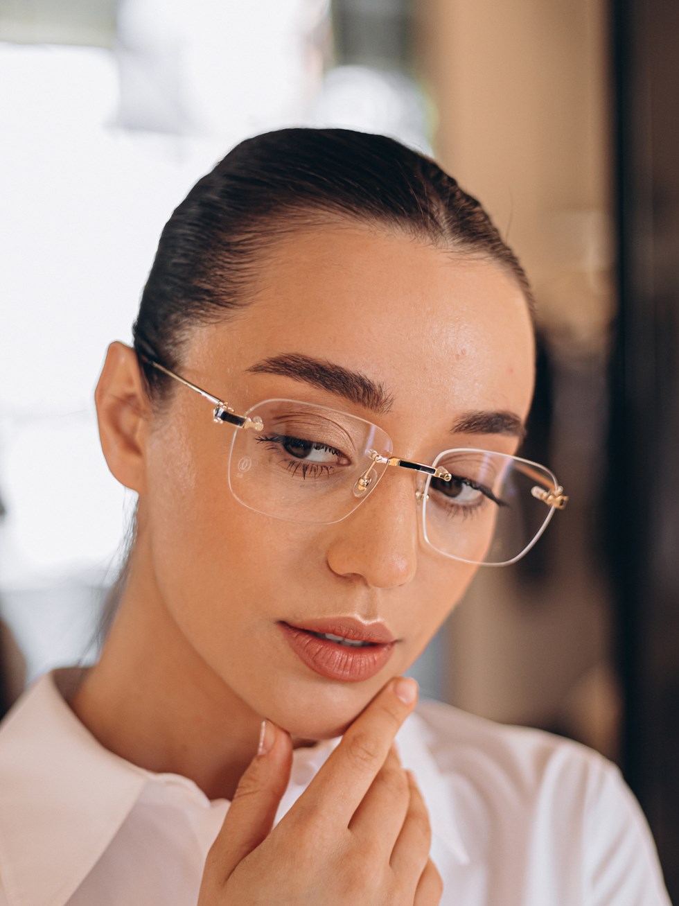 Cartier C Décor rectangular gold rimless glasses