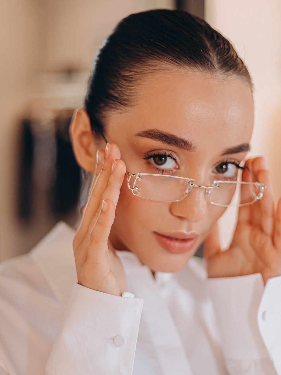 Cartier C Décor rectangular silver glasses with clear lenses