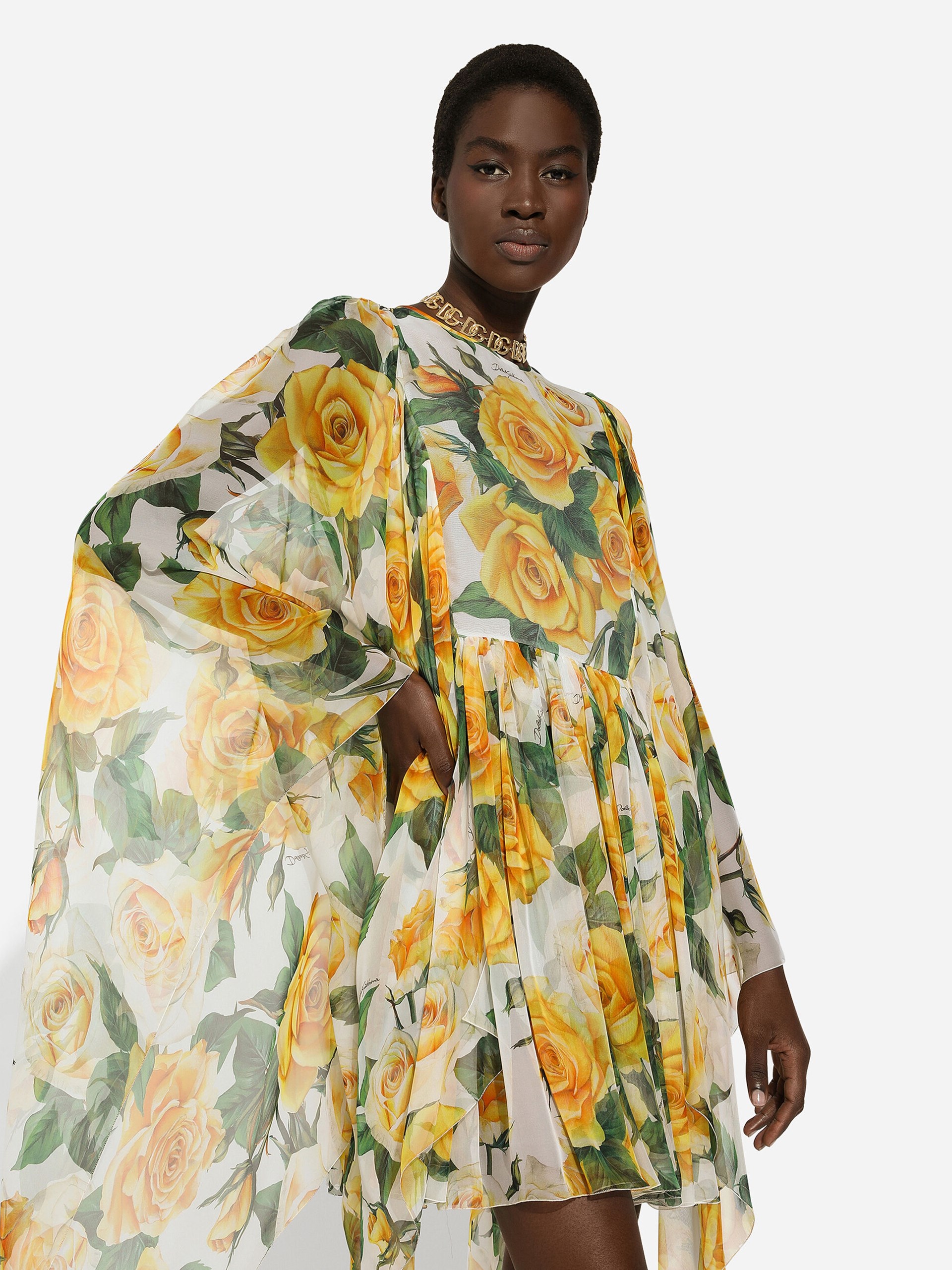 Dolce&Gabbana Tuta midi dress in a print of yellow roses