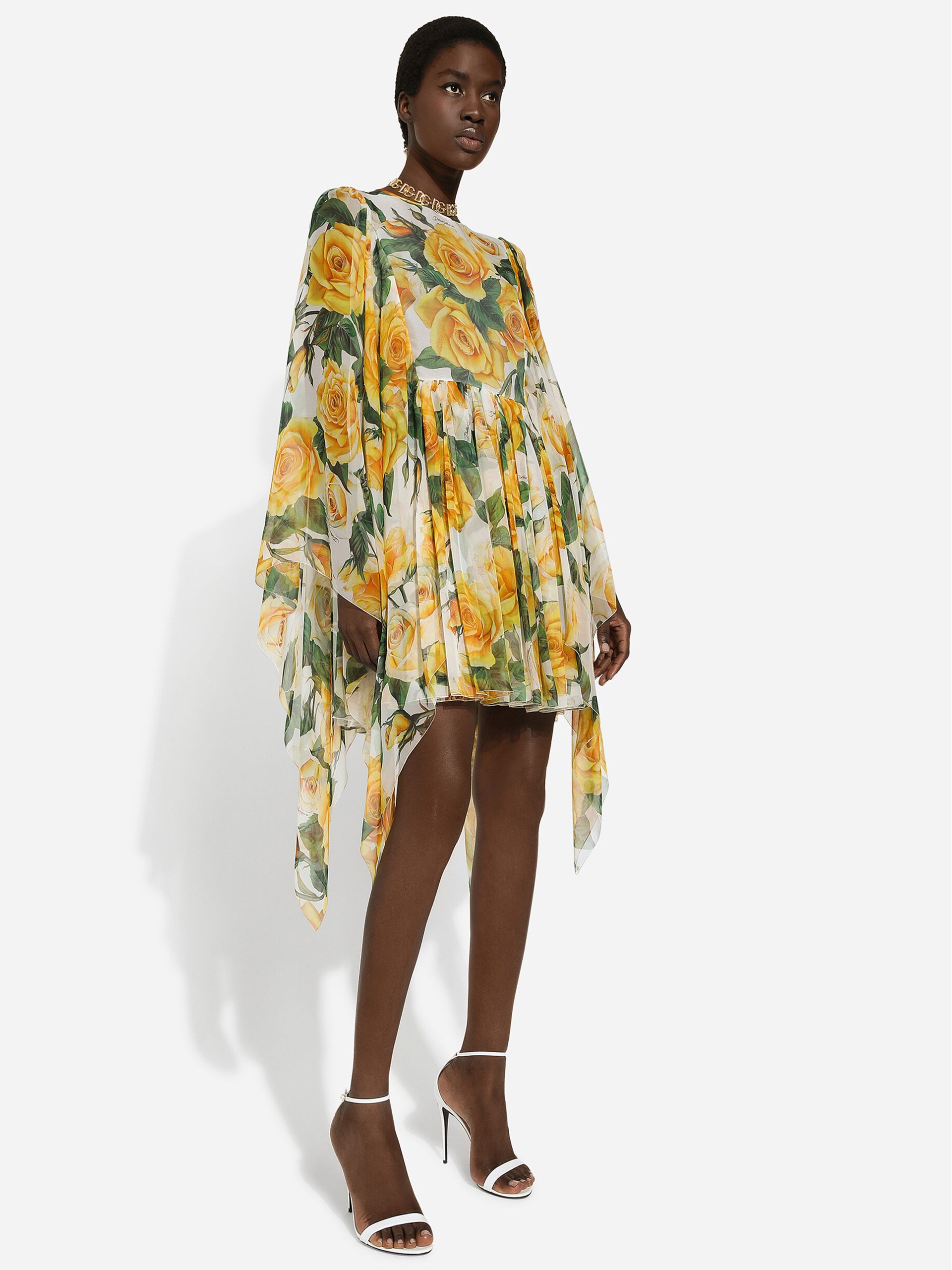 Dolce&Gabbana Tuta midi dress in a print of yellow roses