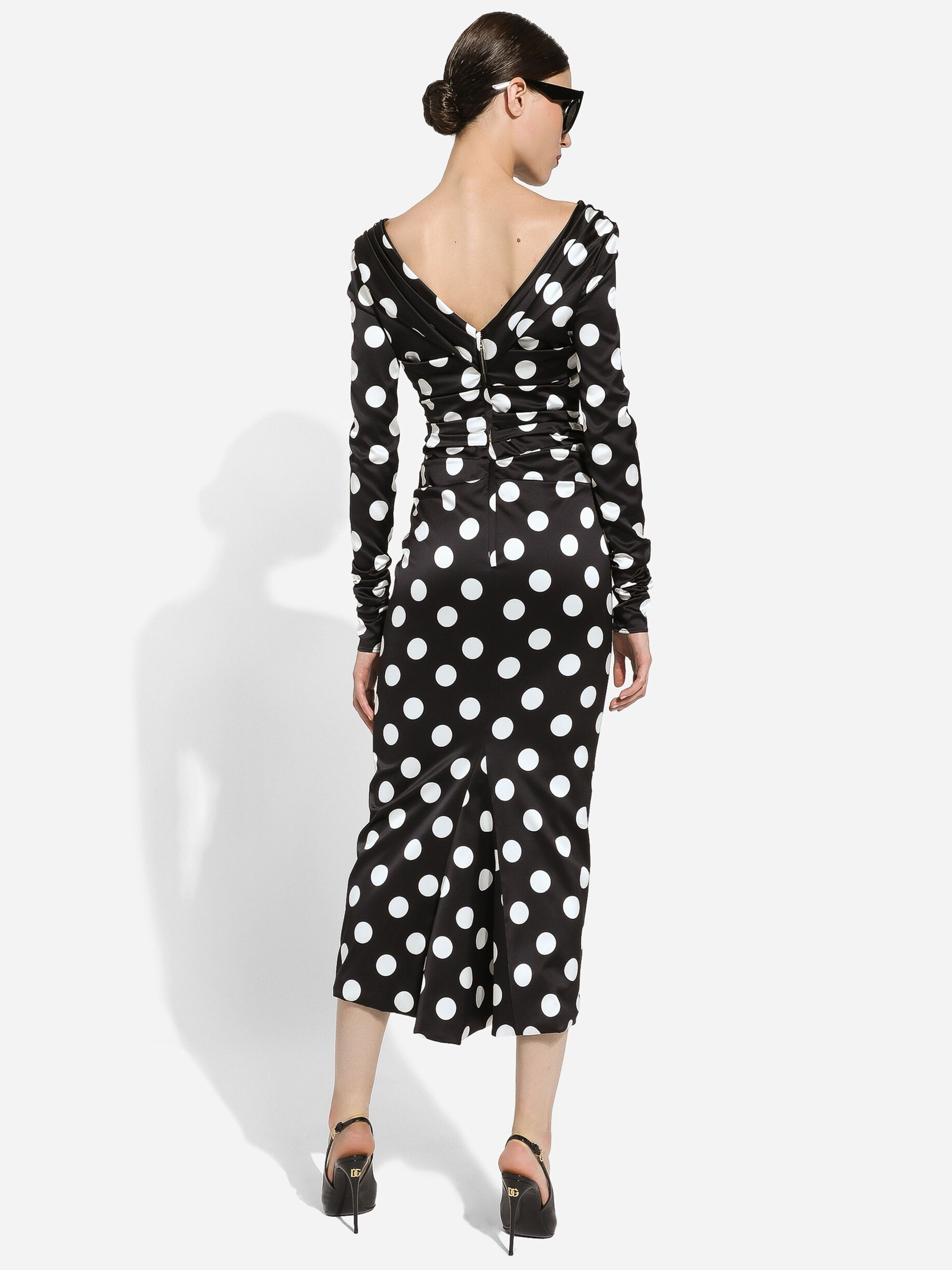 Dolce&Gabbana black satin midi dress in polka dot print