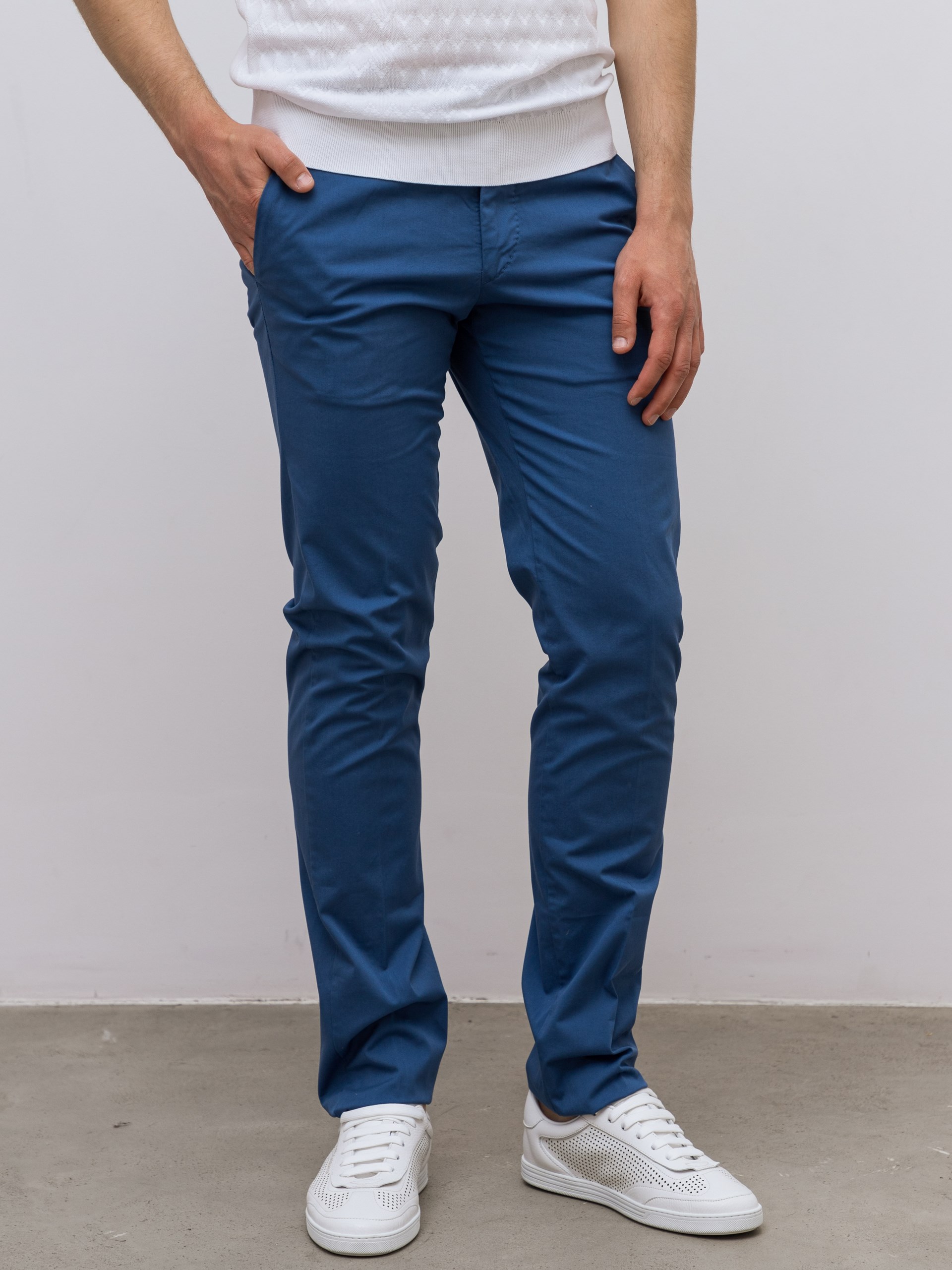 Fedeli Ostuni men's navy blue cotton trousers with a classic cut