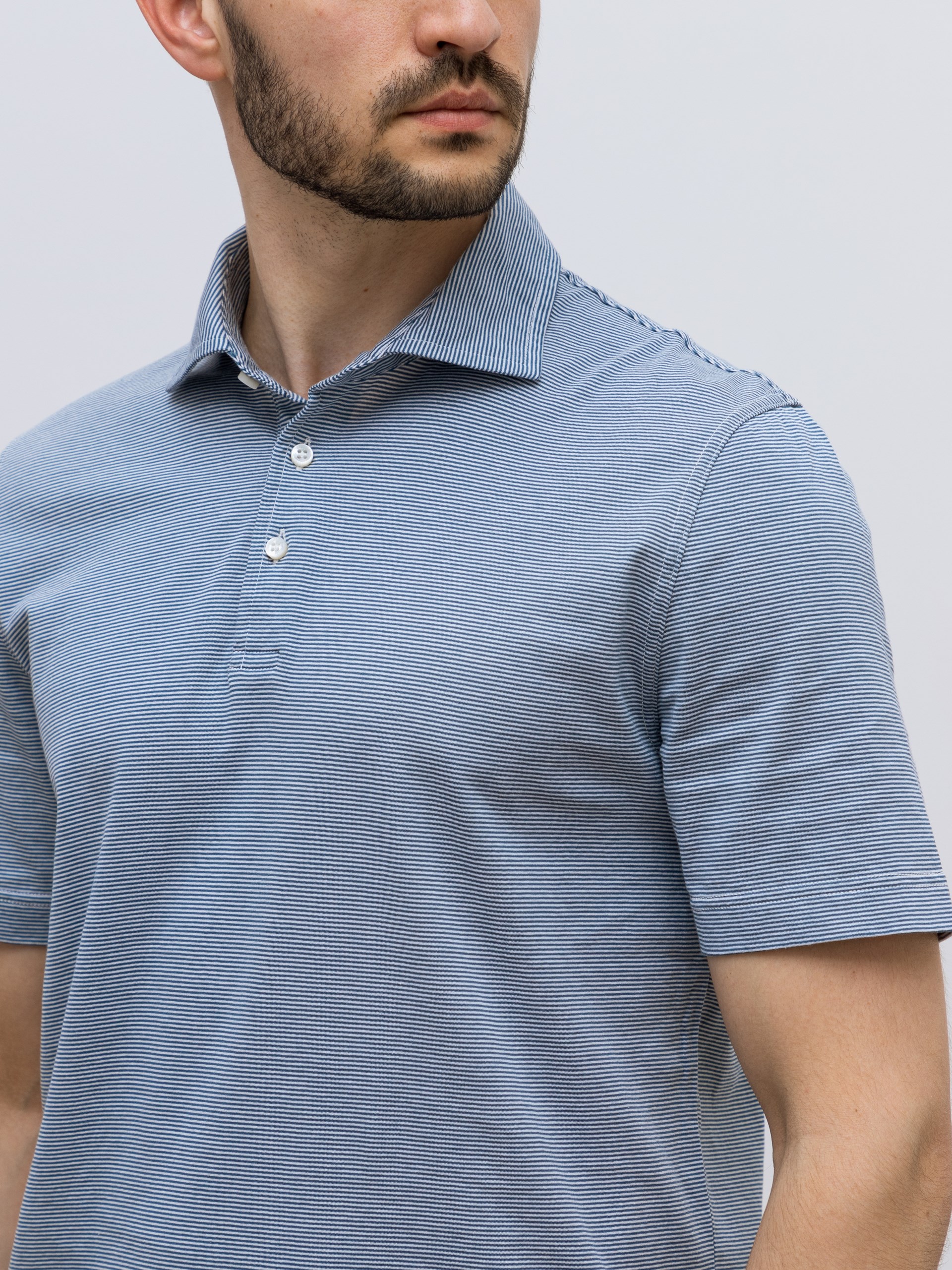 Fedeli Zero polo in striped linen-cotton blend