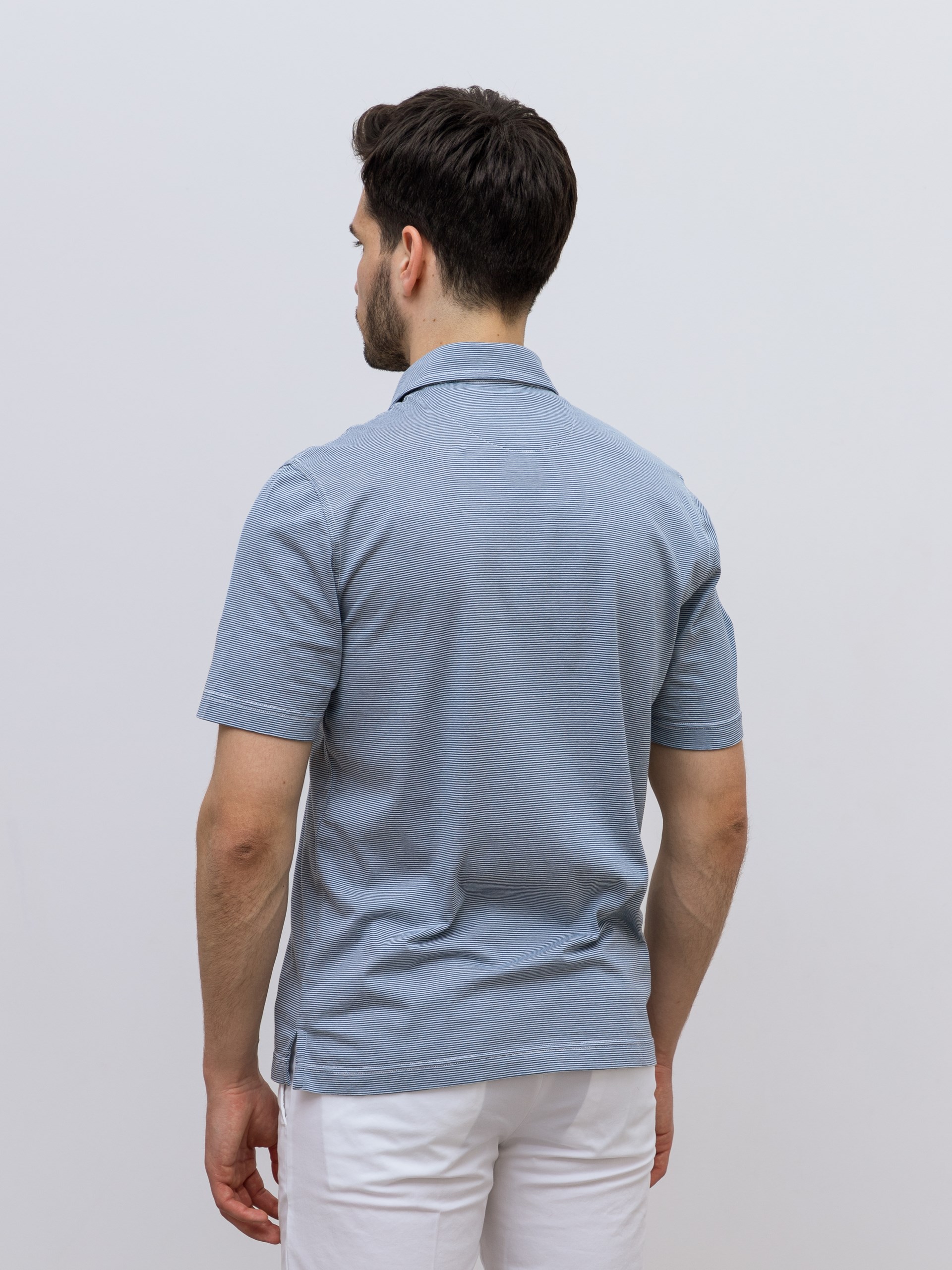 Fedeli Zero polo in striped linen-cotton blend