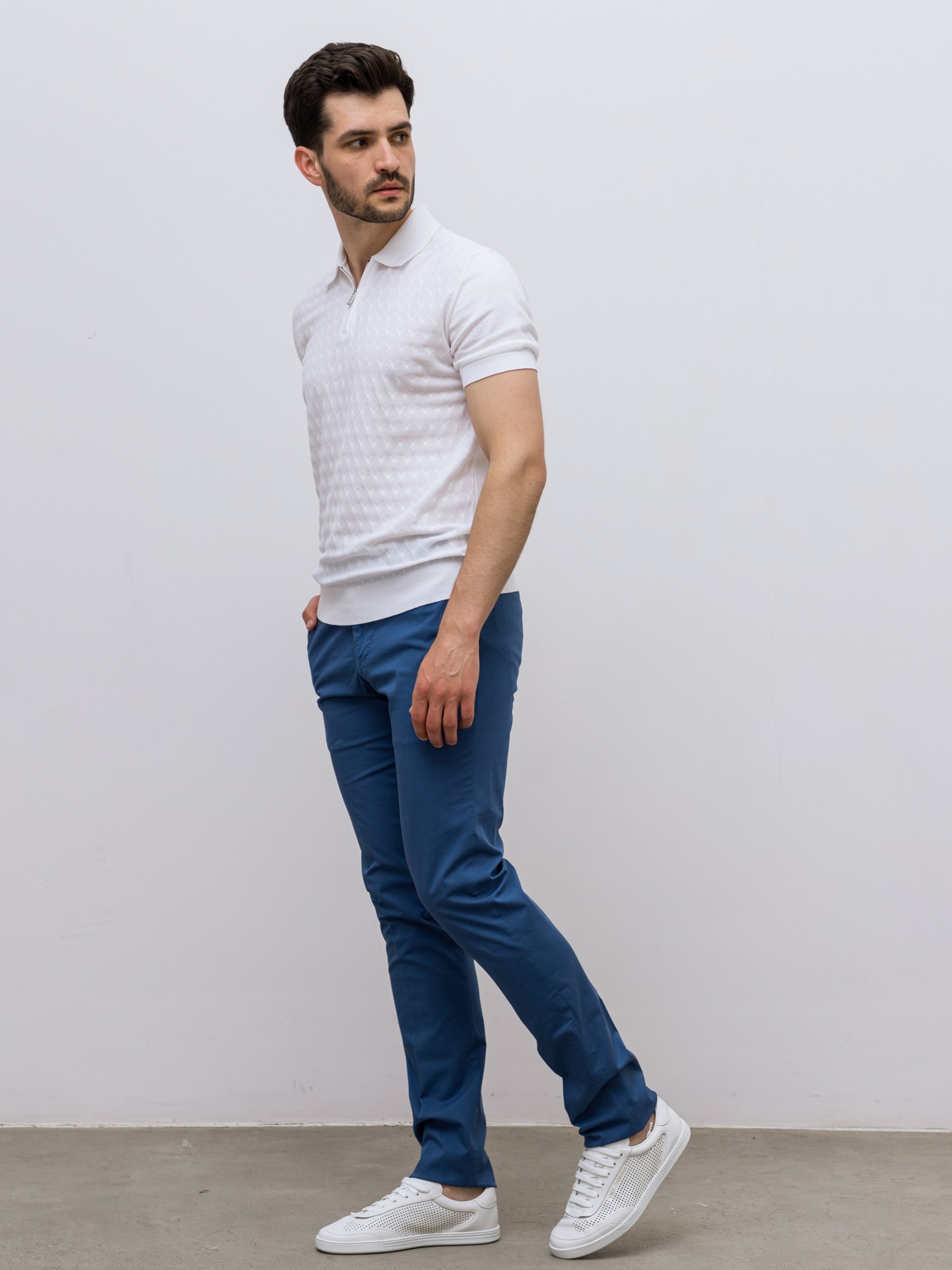 Fedeli Ostuni men's navy blue cotton trousers with a classic cut