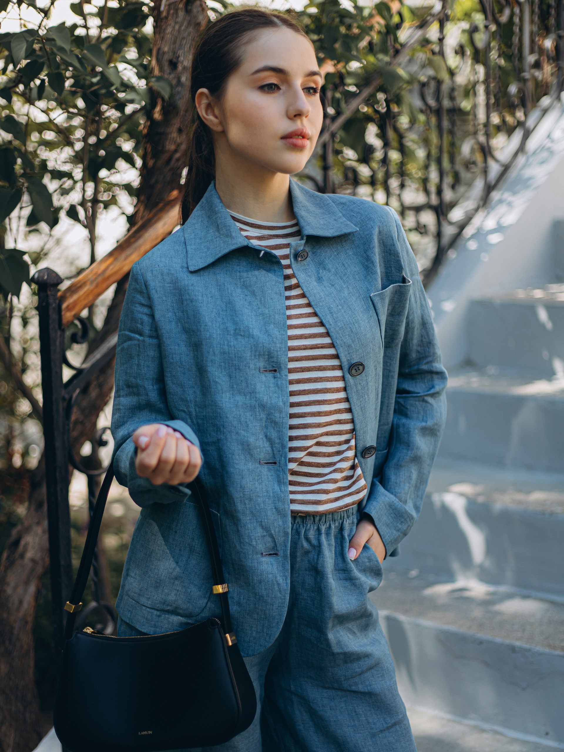 Fedeli Taormina blue linen jacket with patch pockets