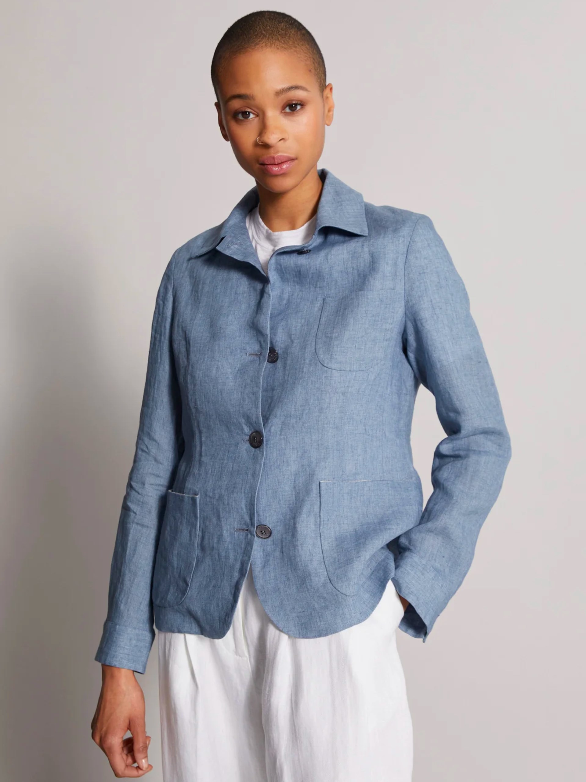 Fedeli Taormina blue linen jacket with patch pockets