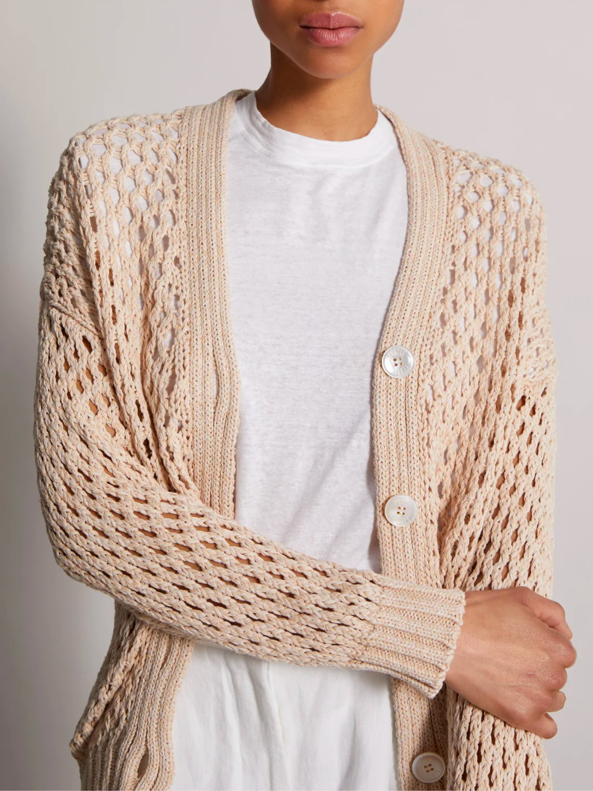 Fedeli Erice beige cotton and linen cardigan