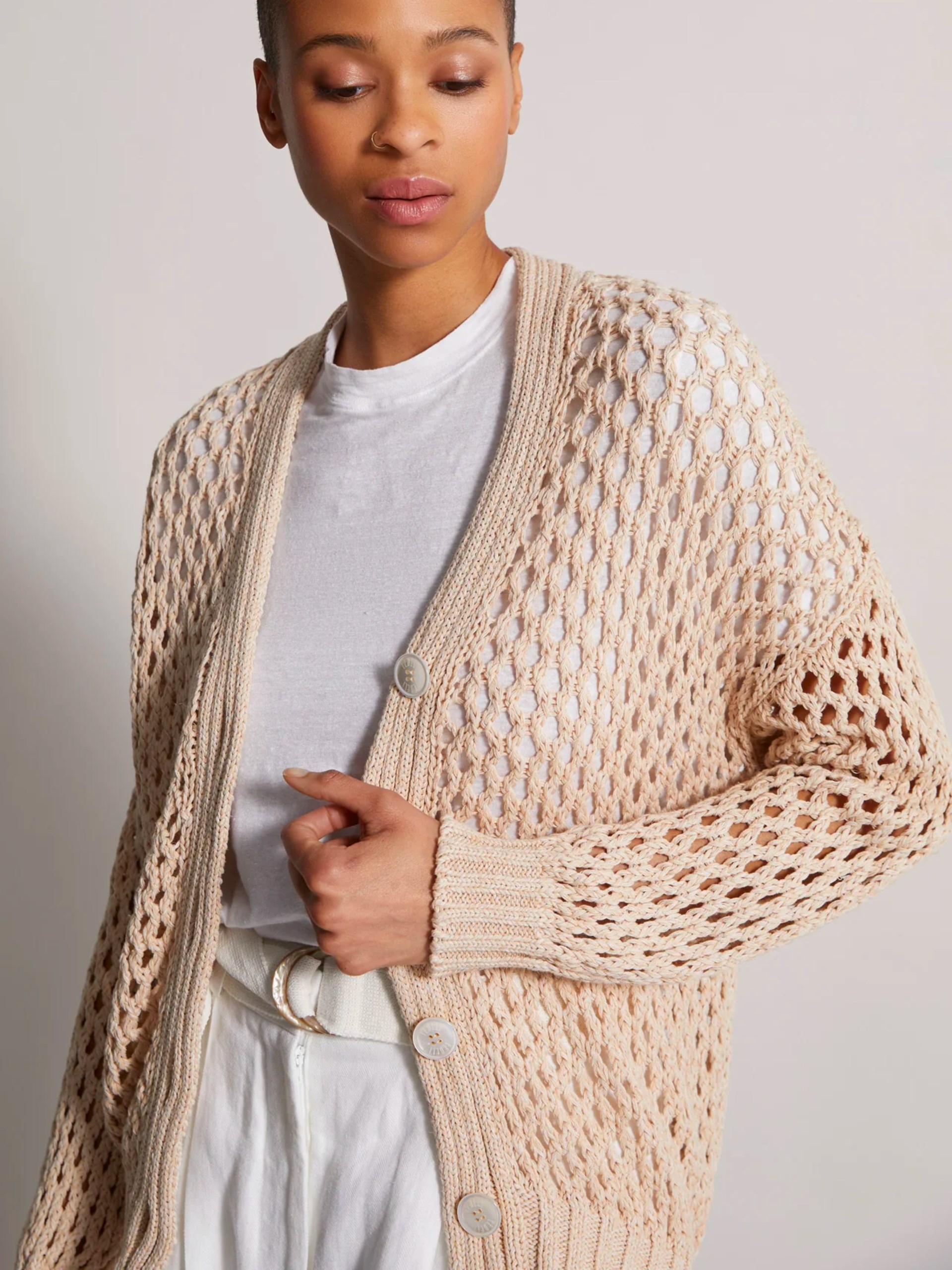 Fedeli Erice beige cotton and linen cardigan