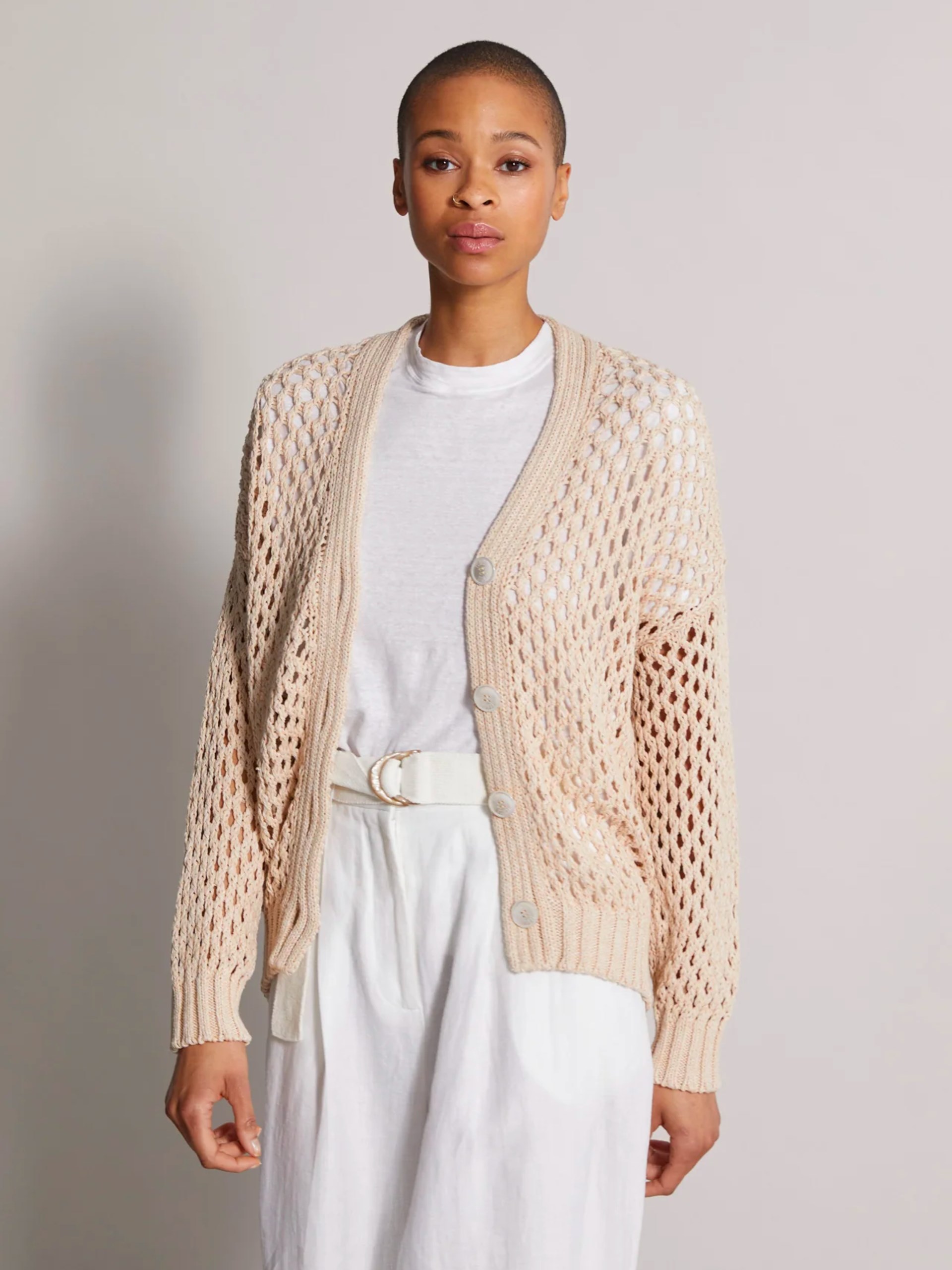 Fedeli Erice beige cotton and linen cardigan