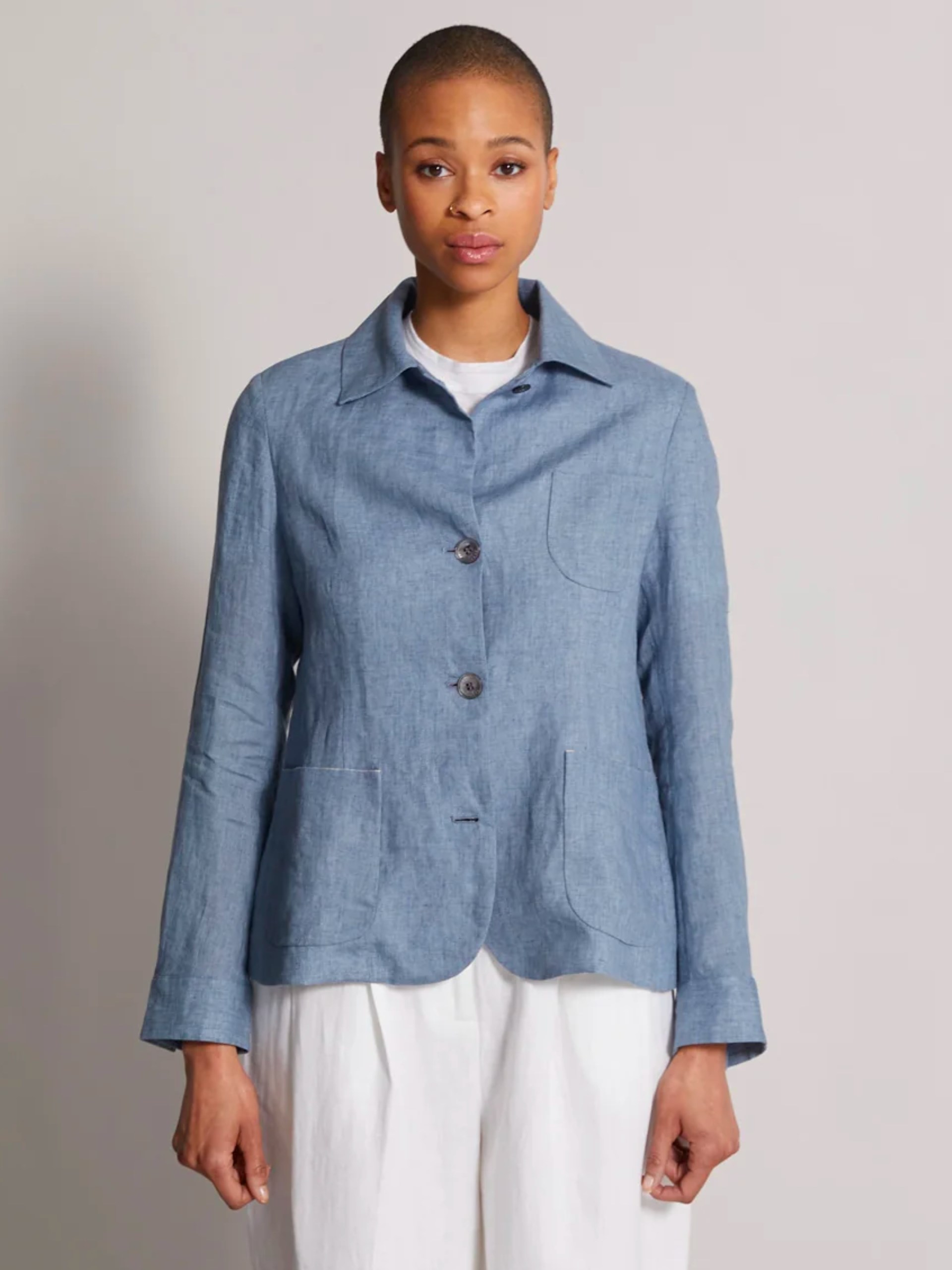 Fedeli Taormina blue linen jacket with patch pockets