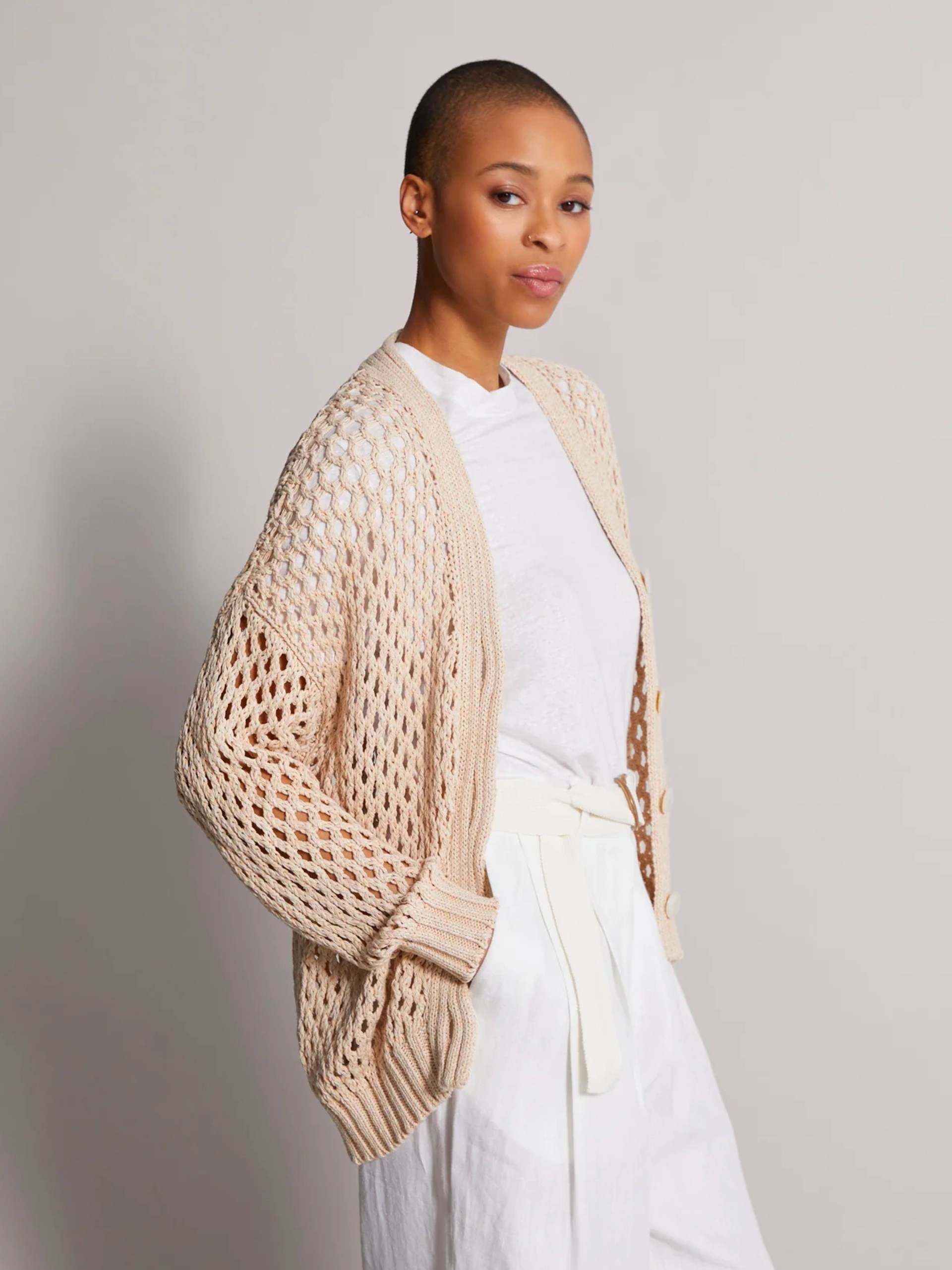 Fedeli Erice beige cotton and linen cardigan