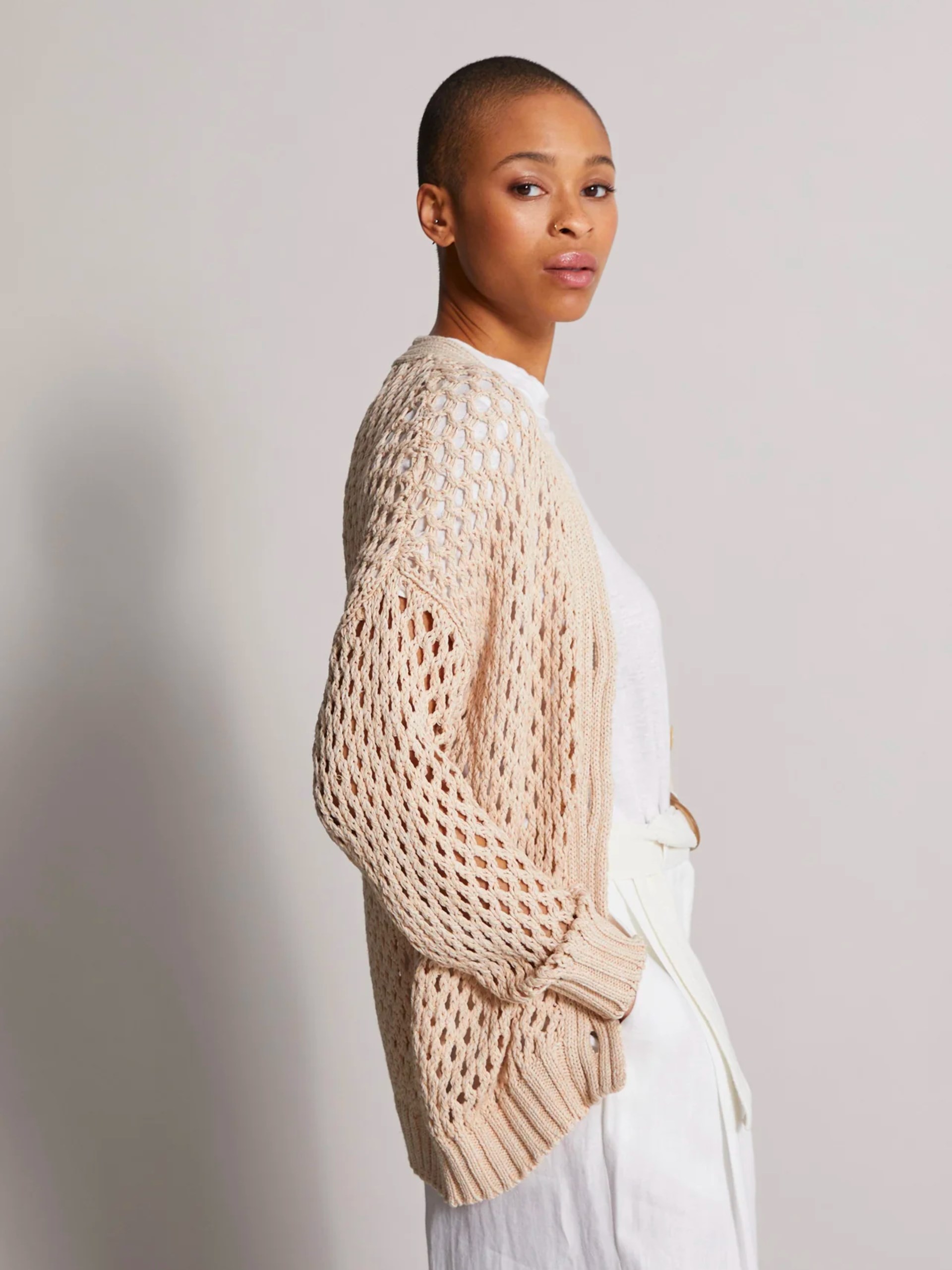 Fedeli Erice beige cotton and linen cardigan