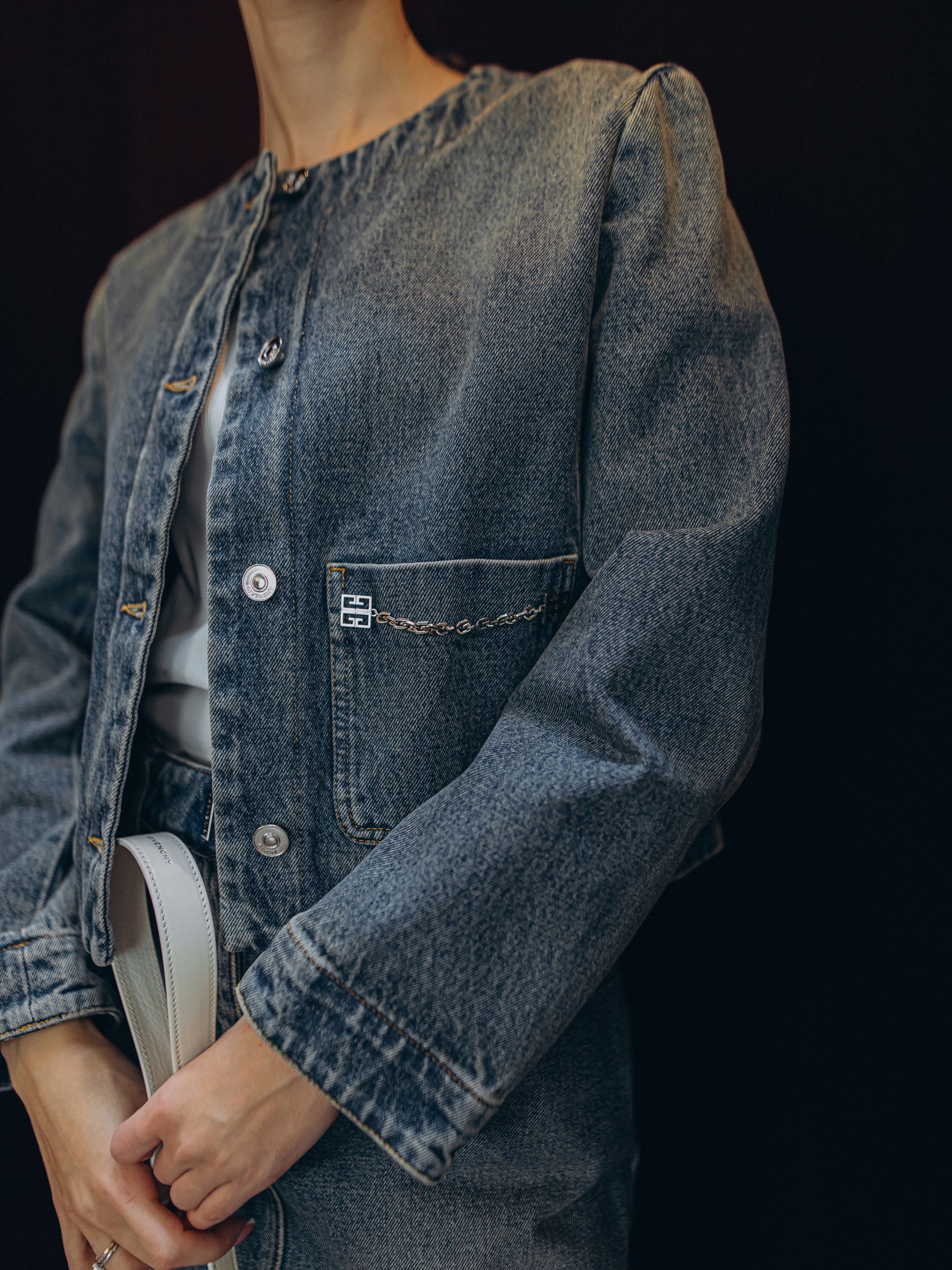 Givenchy blue denim jacket with chains