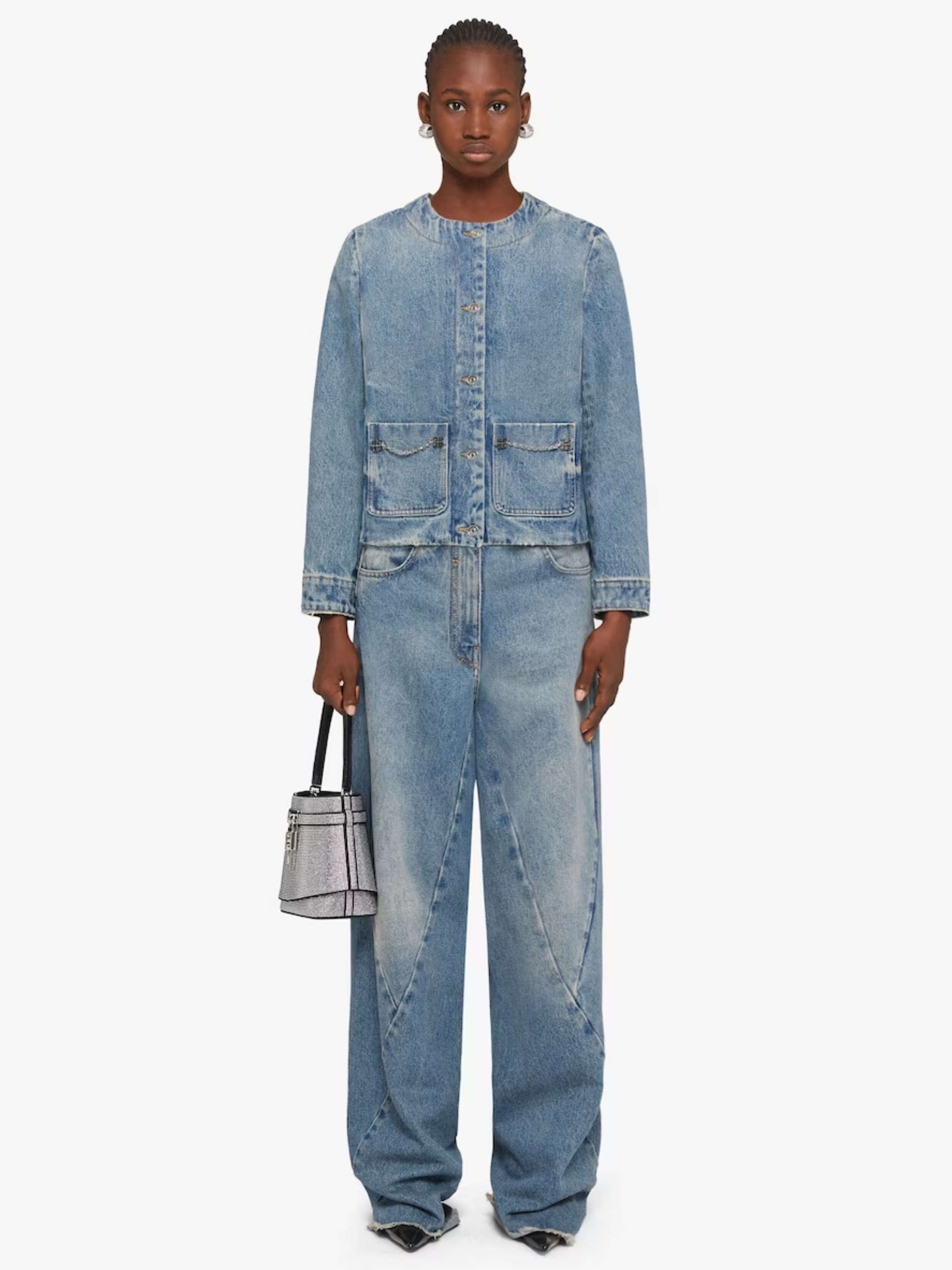 Givenchy blue denim jacket with chains