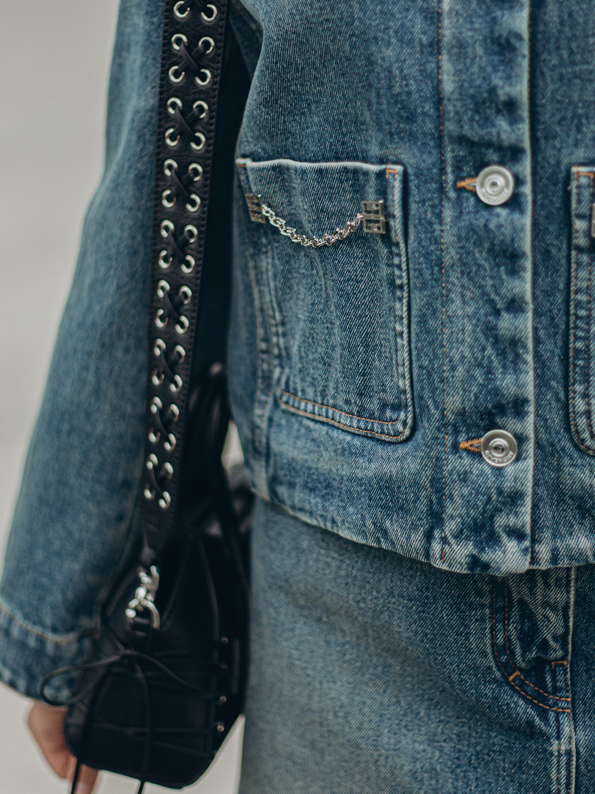 Givenchy blue denim jacket with chains