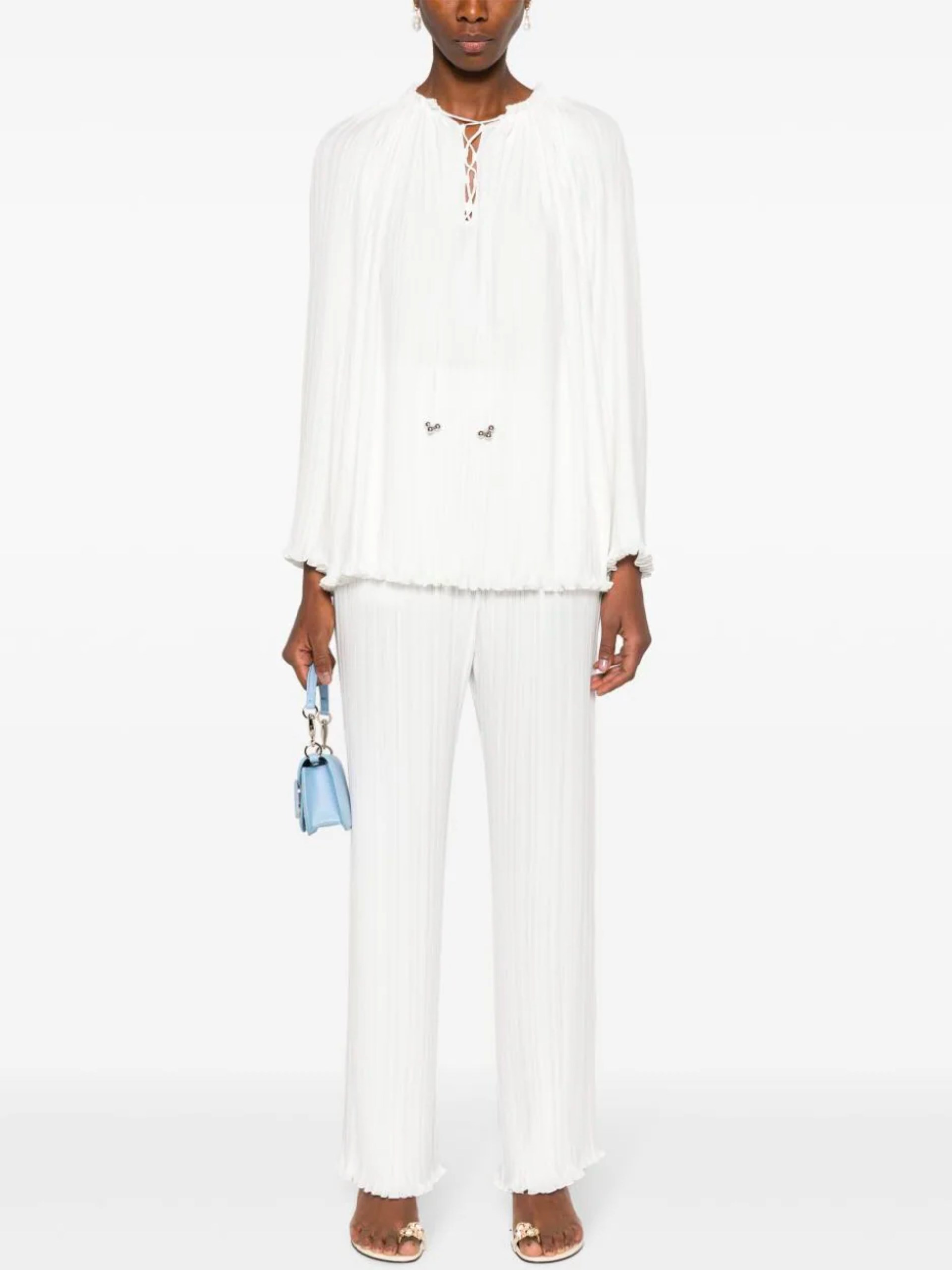 Lanvin white lace up pleated blouse