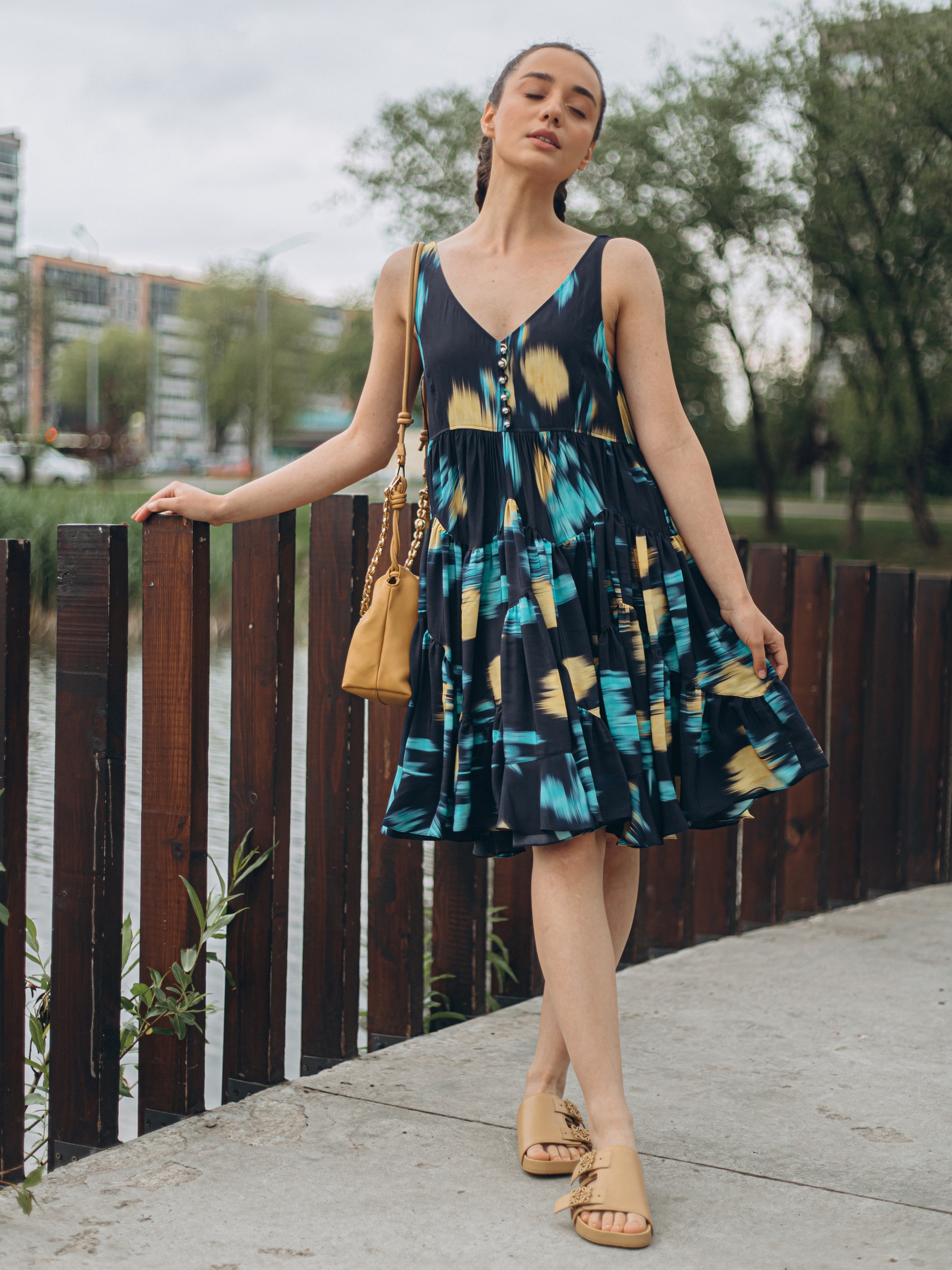 Lanvin navy blue print mini dress