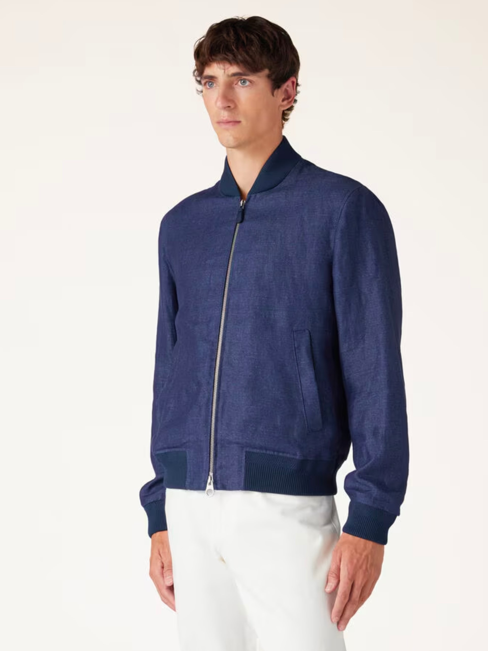 Loro Piana Ivy linen bomber jacket for men in navy blue