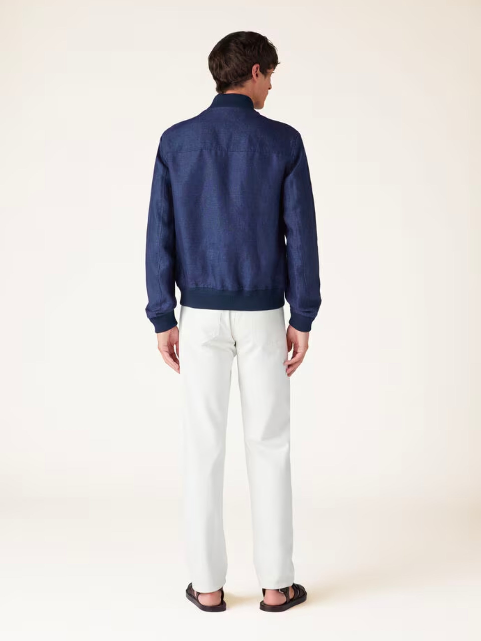Loro Piana Ivy linen bomber jacket for men in navy blue
